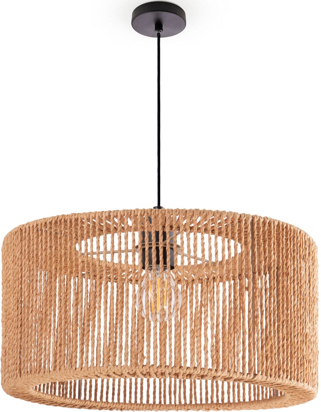 Paco Home Pendelleuchte »Hugo Reyna«, Leuchtmittel E27 | ohne Leuchtmittel, Wohnzimmer Rattan Optik Esszimmer Boho Lampenschirm Papier Groß