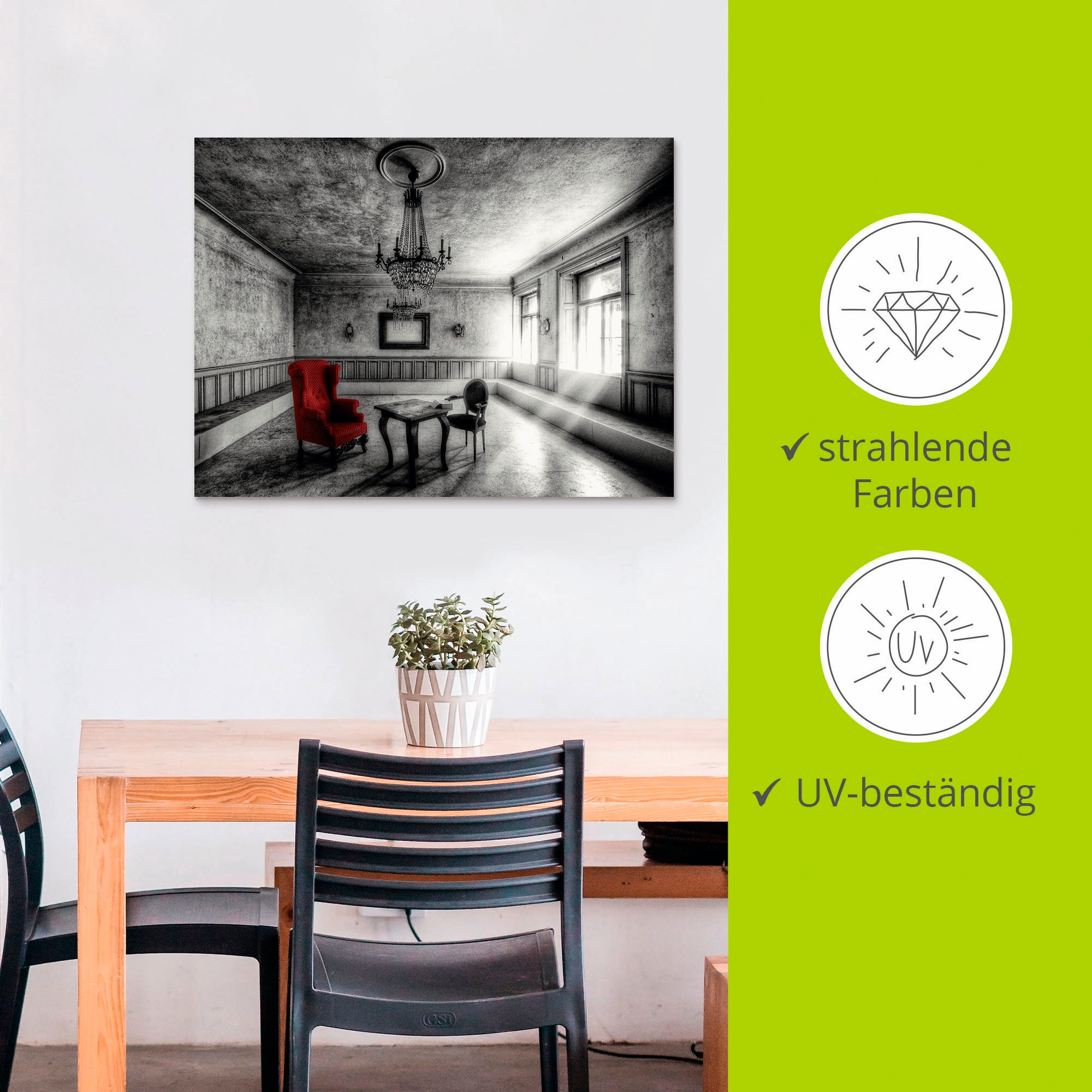 Artland Wandbild »Lost Place - Roter Sessel«, Architektonische Elemente, (1 St.), als Alubild, Outdoorbild, Leinwandbild, Poster, Wandaufkleber