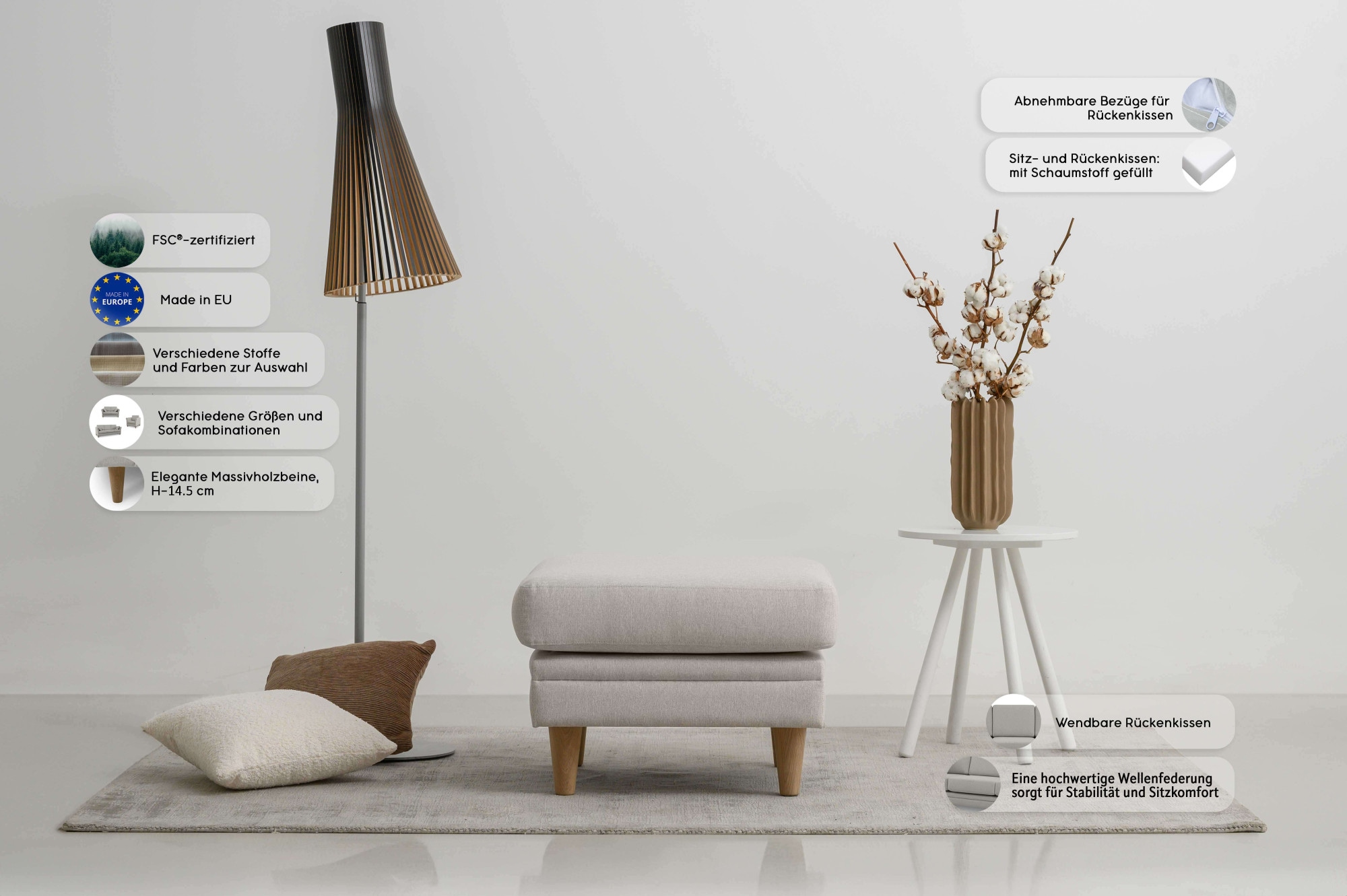 Home affaire Polsterhocker »Arellano, Breite 63 cm« 1 Stk. tlg. klassisches Design, mit Massivholzfüßen, Webstoff fein, Chenille