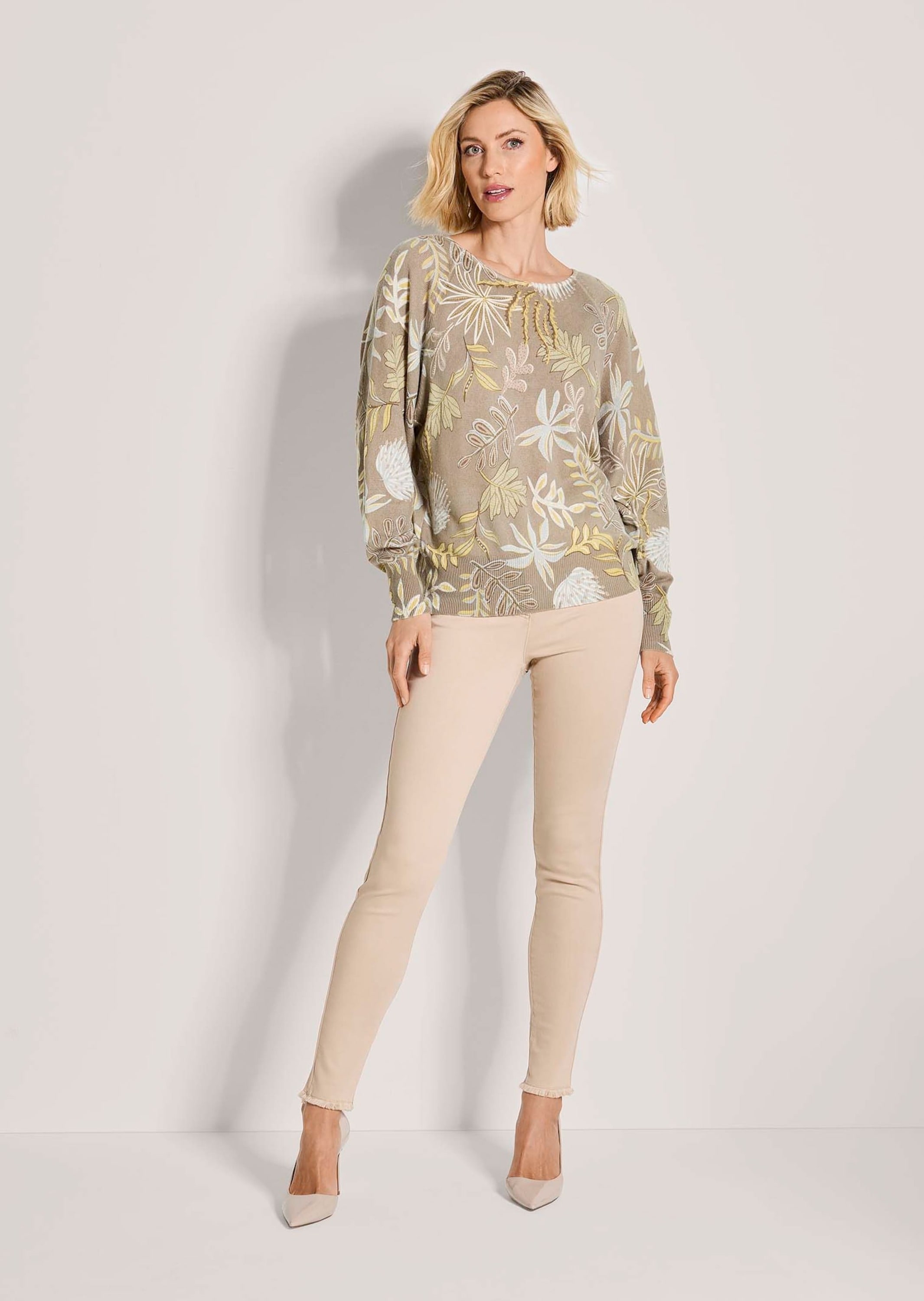 MADELEINE Longpullover »Kaschmirpullover Sommerpullover mit Blättermuster« Sanftes Blättermuster