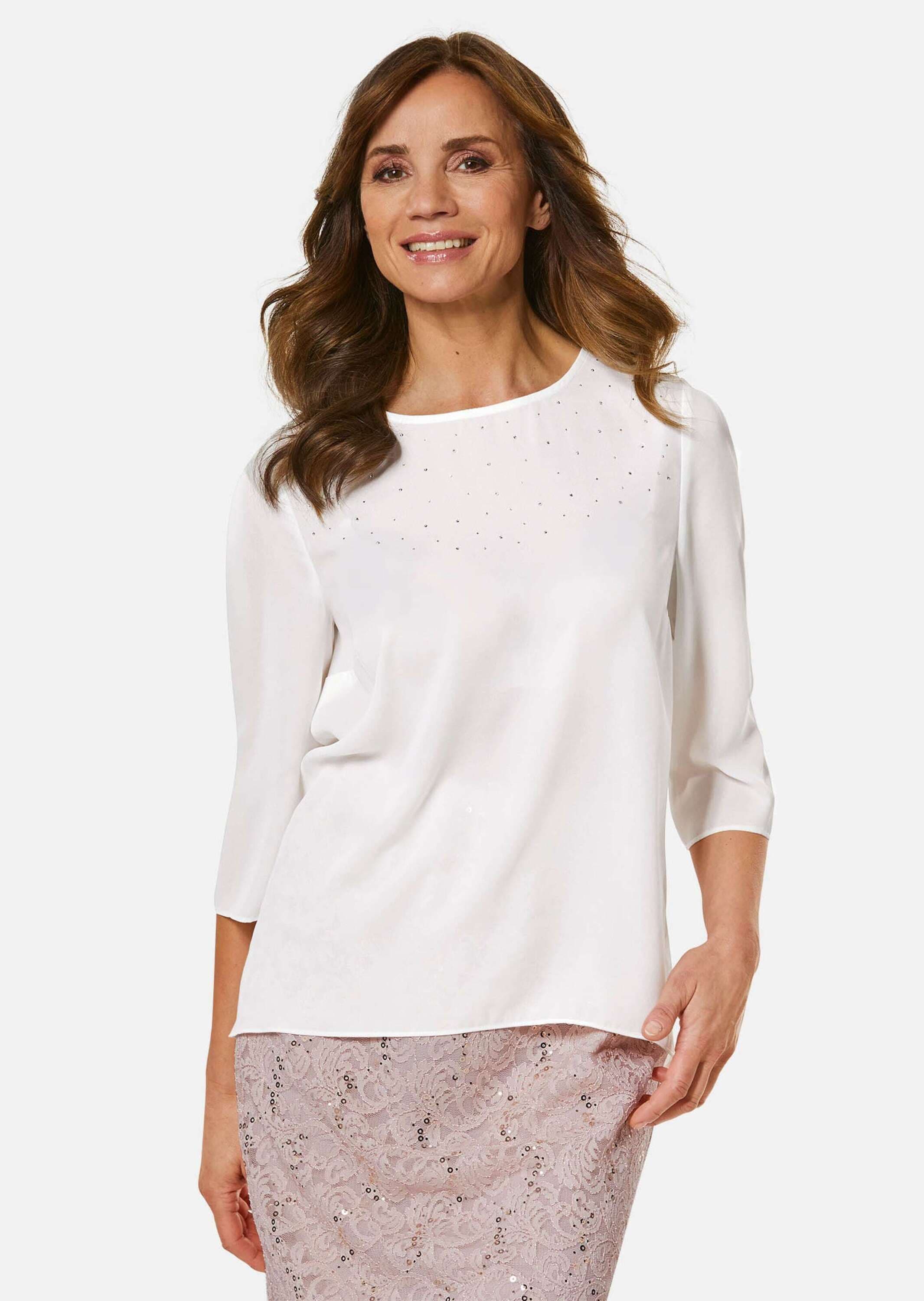 GOLDNER Kurzarmbluse »Elegante Bluse aus Chiffon mit Glitzersteinen« Ohne