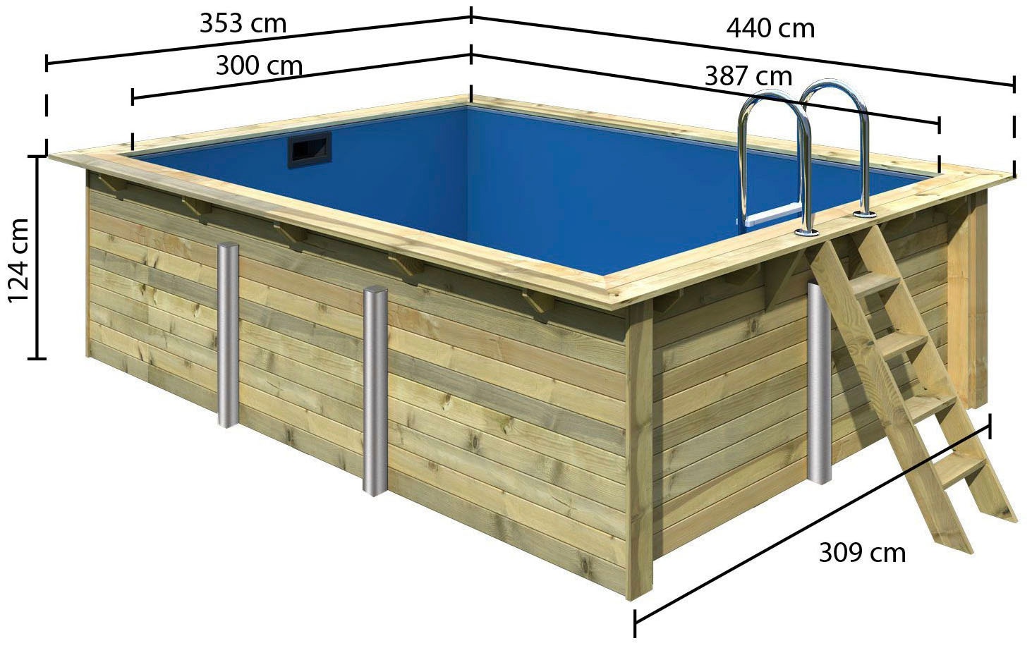 Karibu Rechteckpool »Holzpool Roma«, BxLxH: 353x400x124 cm, kesseldruckimprägniert