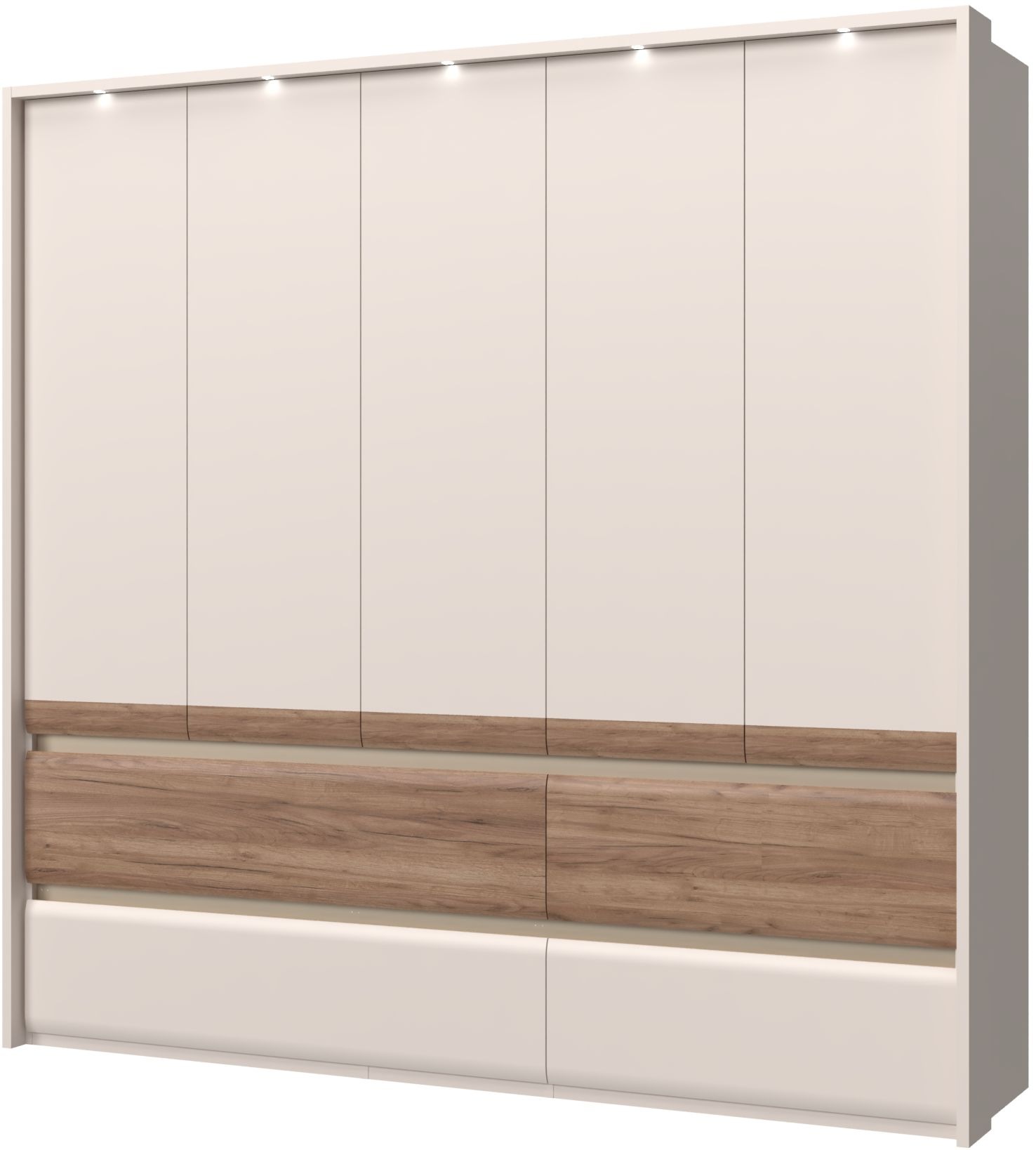 Places of Style Kleiderschrank »Invictus, UV lackiert, kratzfest, FSC-zertifiziert, grifflose Optik«, (abgerundete Schubladen aus MDF im Holzdekor, soft-close), mit Beleuchtung und Passpartourahmen, hoher Schrank (226cm), 6 Breiten