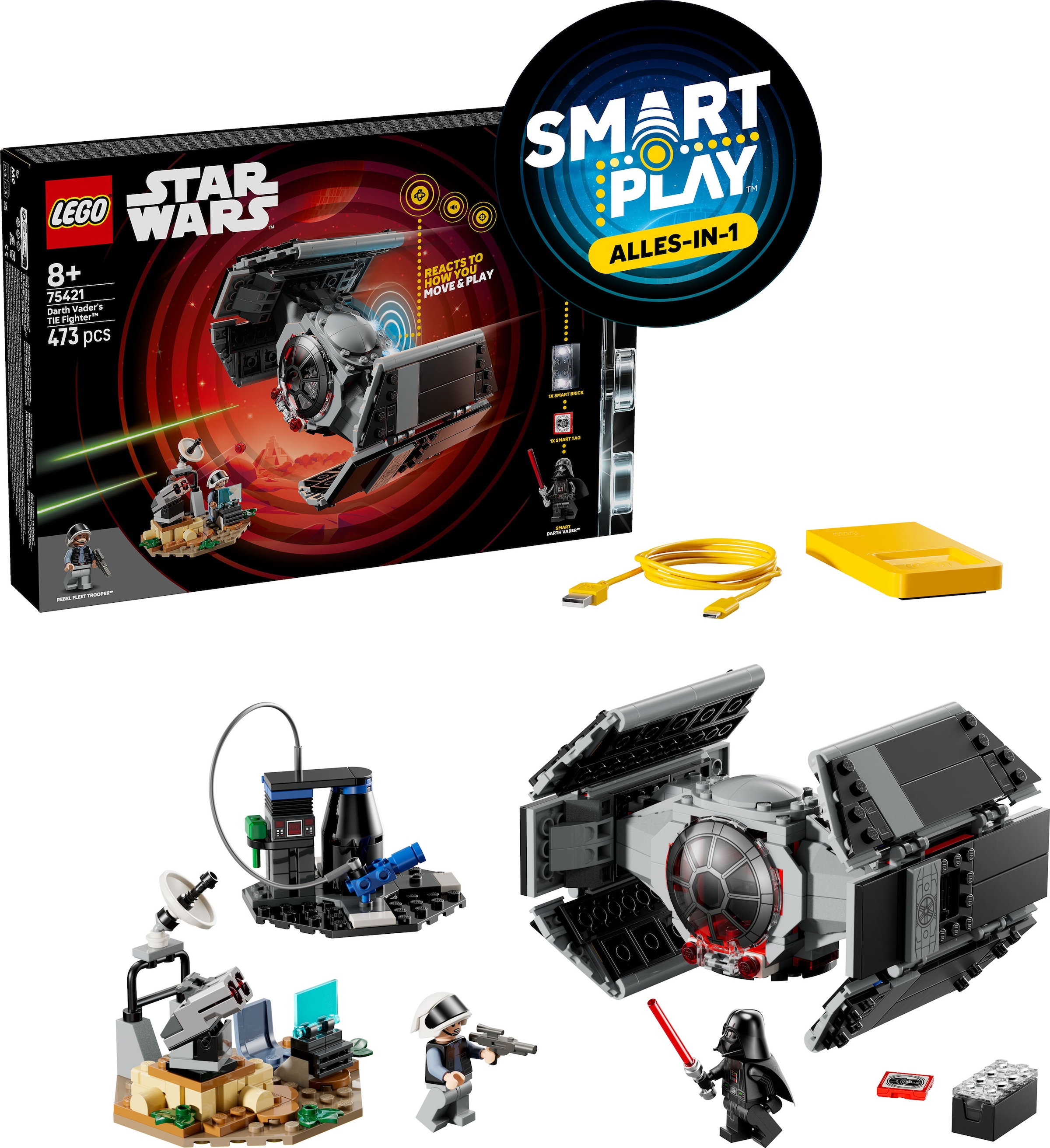 LEGO® Konstruktionsspielsteine »SMART Play: Darth Vaders TIE Fighter (75421), LEGO Star Wars™« inklusive SMART Brick; mit Licht- und Soundeffekten