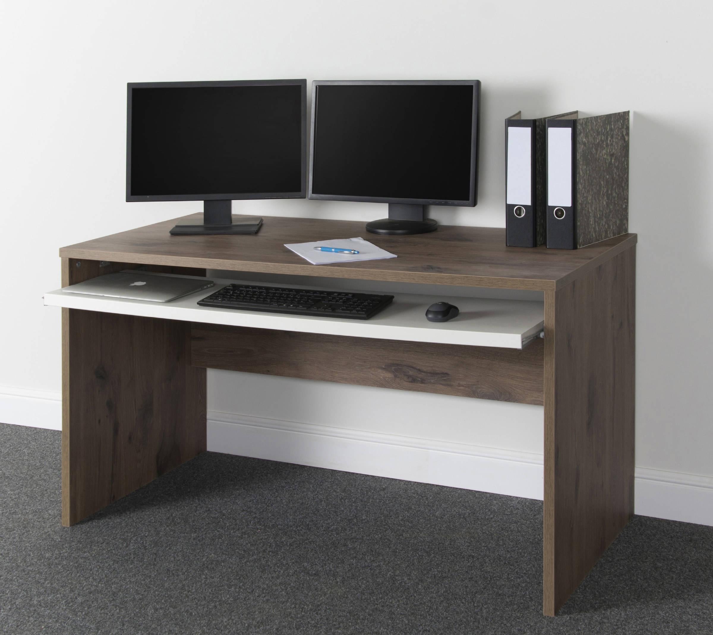 VOGL Möbelfabrik Schreibtisch »Barrie mit 2-farbigem Tastaturauszug«, in 2 Breiten, 2,5 cm Tischplattenstärke, Made in Germany