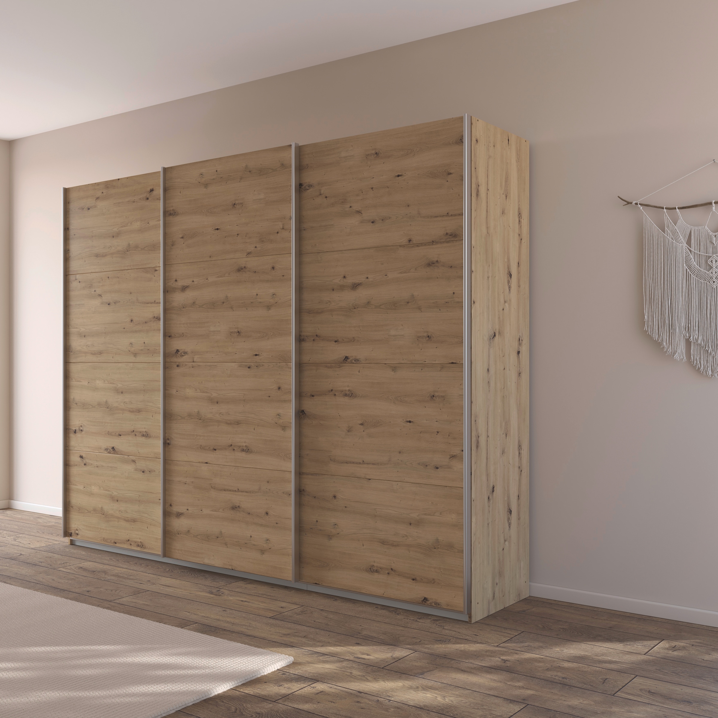 rauch Schwebetürenschrank »Kleiderschrank Schrank Garderobe AGORDO mit Dekor- oder Hochglanzfront«, (in zwei Griff-Farben), durchdachte Innenausstattung, in 4 Breiten und 2 Höhen MADE IN GERMANY