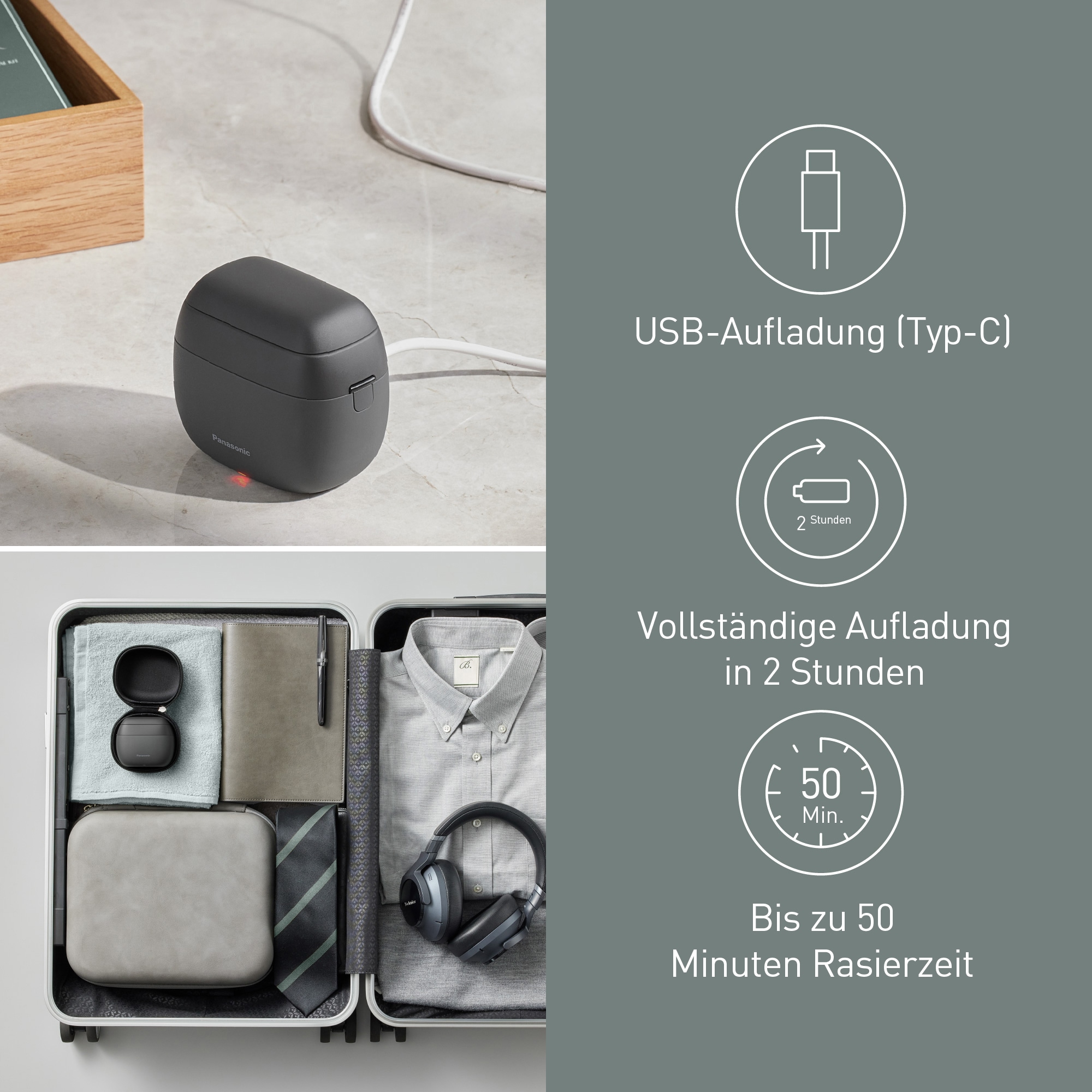 Panasonic Elektrorasierer »ES-PV3B-K803«, Kompakt, 5 Edelstahlklingen, USB-Laden (Typ-C), Bartdichten-Sensor+