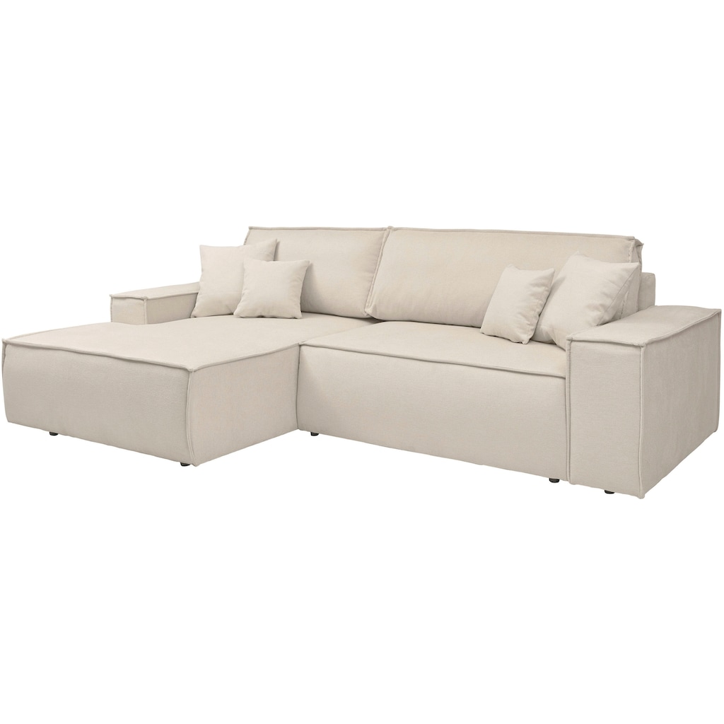 andas Ecksofa »Finnley Schlafsofa 267 cm in Bouclé u. Struktur fein, L-Form,«, Schlaffunktion m. Bettkasten (136/210 cm), Bouclé, Struktur