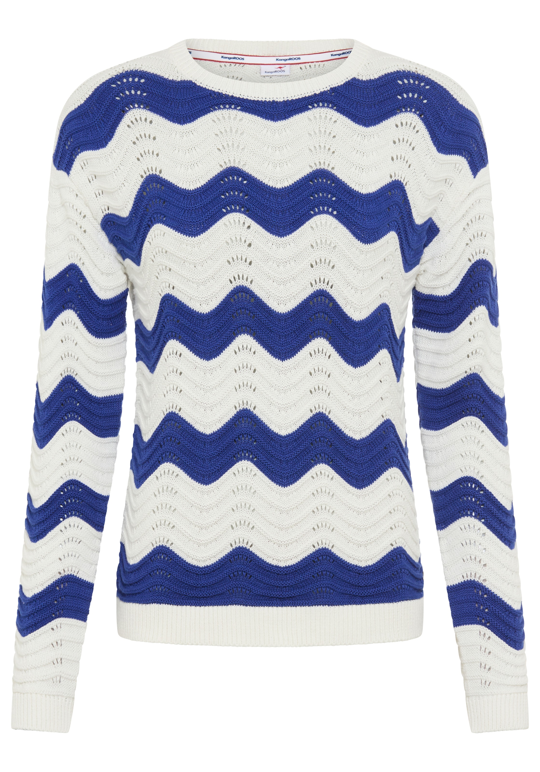 KangaROOS Ajourpullover aus Baumwolle, mit Rundhalsausschnitt, figurumspielende Passform