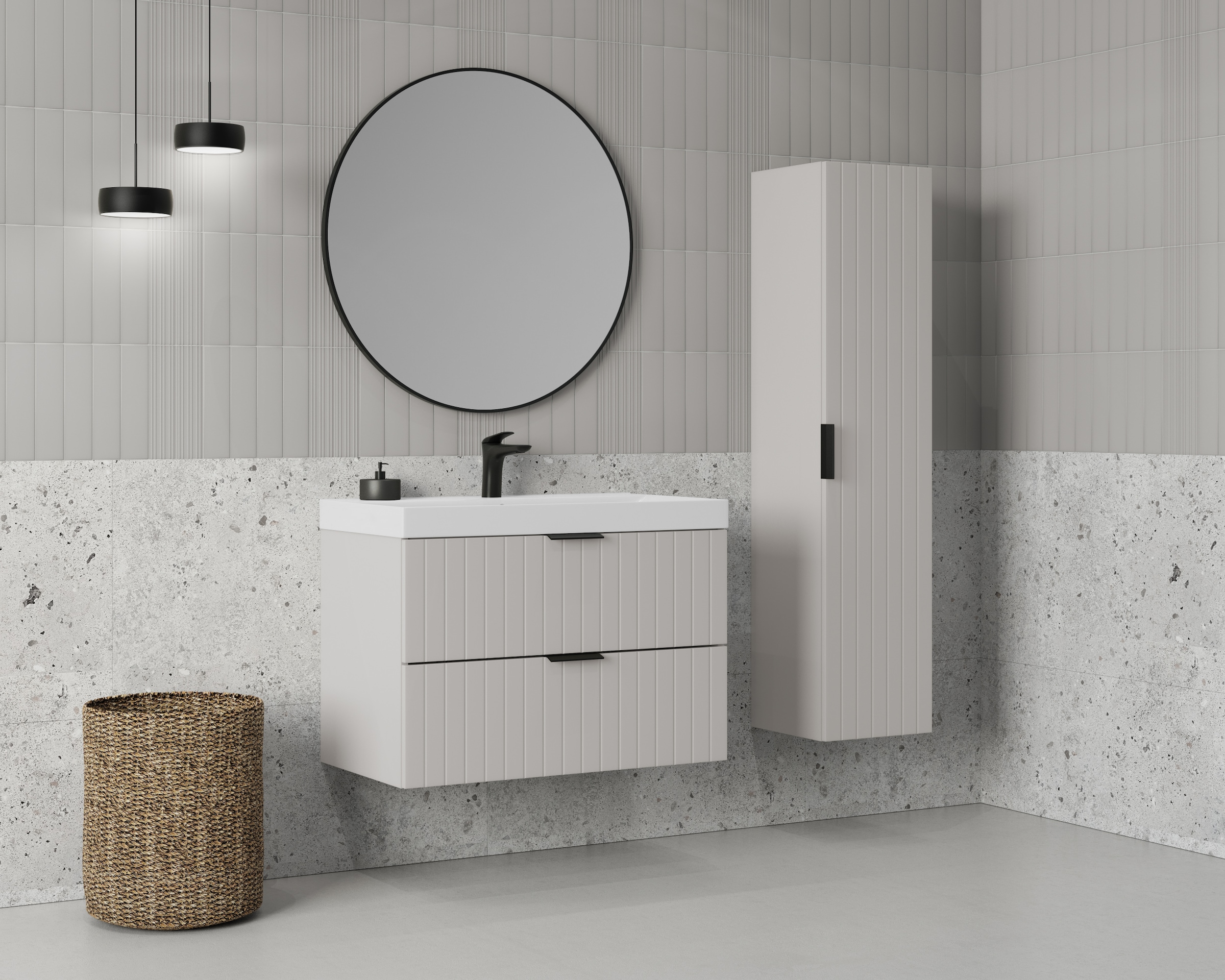 welltime Hängeschrank »HARMONY rechts/links montierbar, Breite 32 cm, modernes Design« Schrank mit 3 Einlegeböden, Soft-Close-Function, Paneeloptik