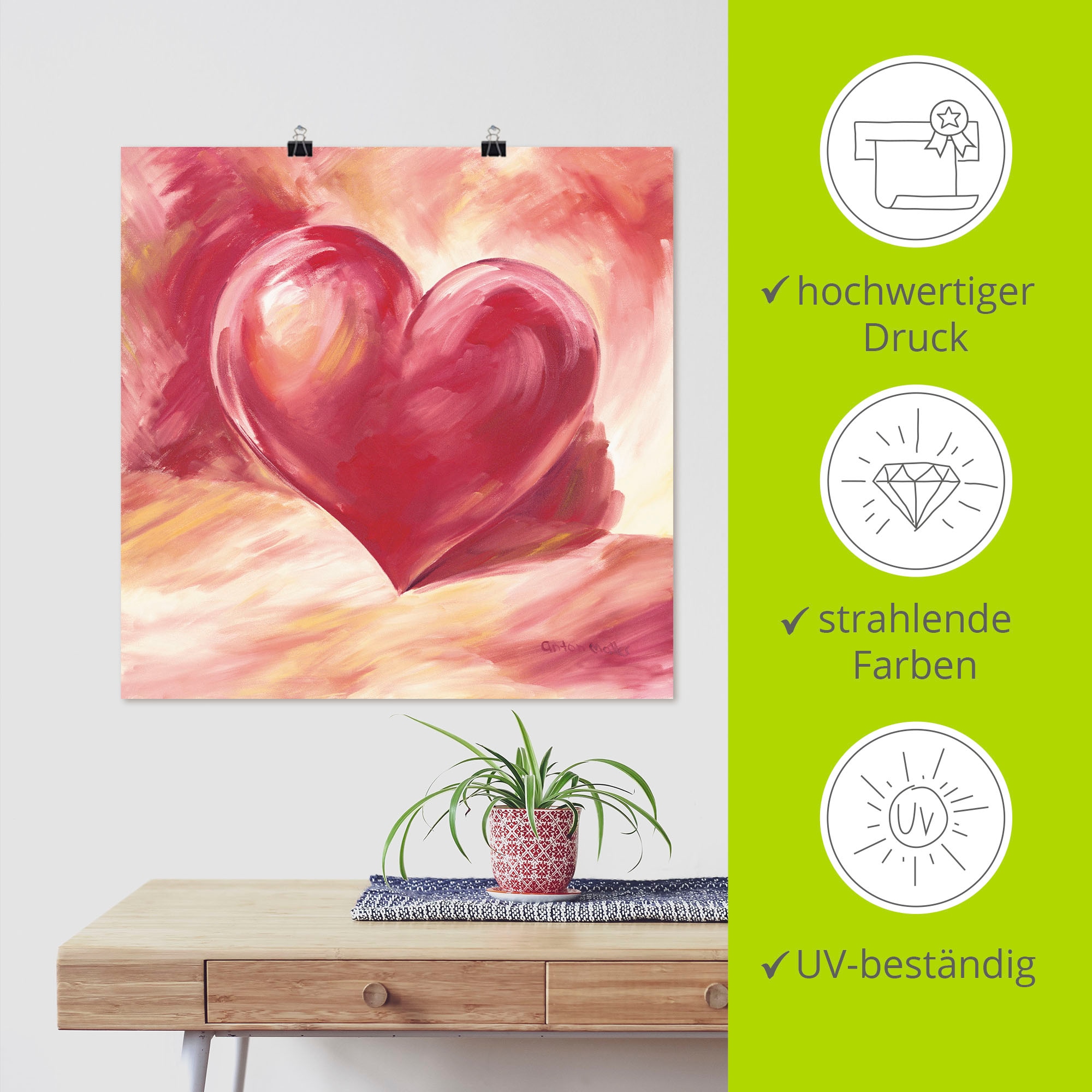 Artland Wandbild »Rosa/rotes Herz« Herzen 1 Stk. tlg. als Leinwandbild, Poster in verschied. Größen