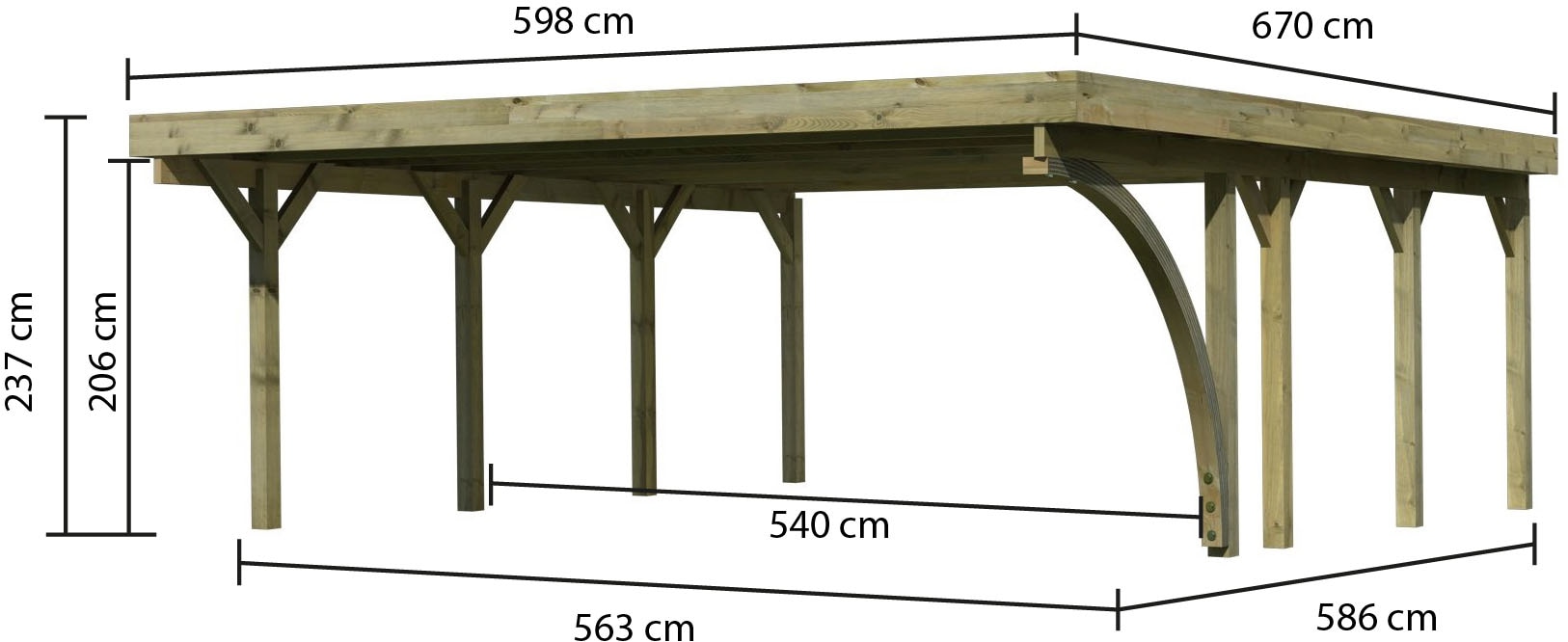 Karibu Doppelcarport »»Classic 2 SET« Stahl-Dach Variante C, mit zwei Einfahrtsbogen« Massivholz 540 cm KDI aus Masivholz