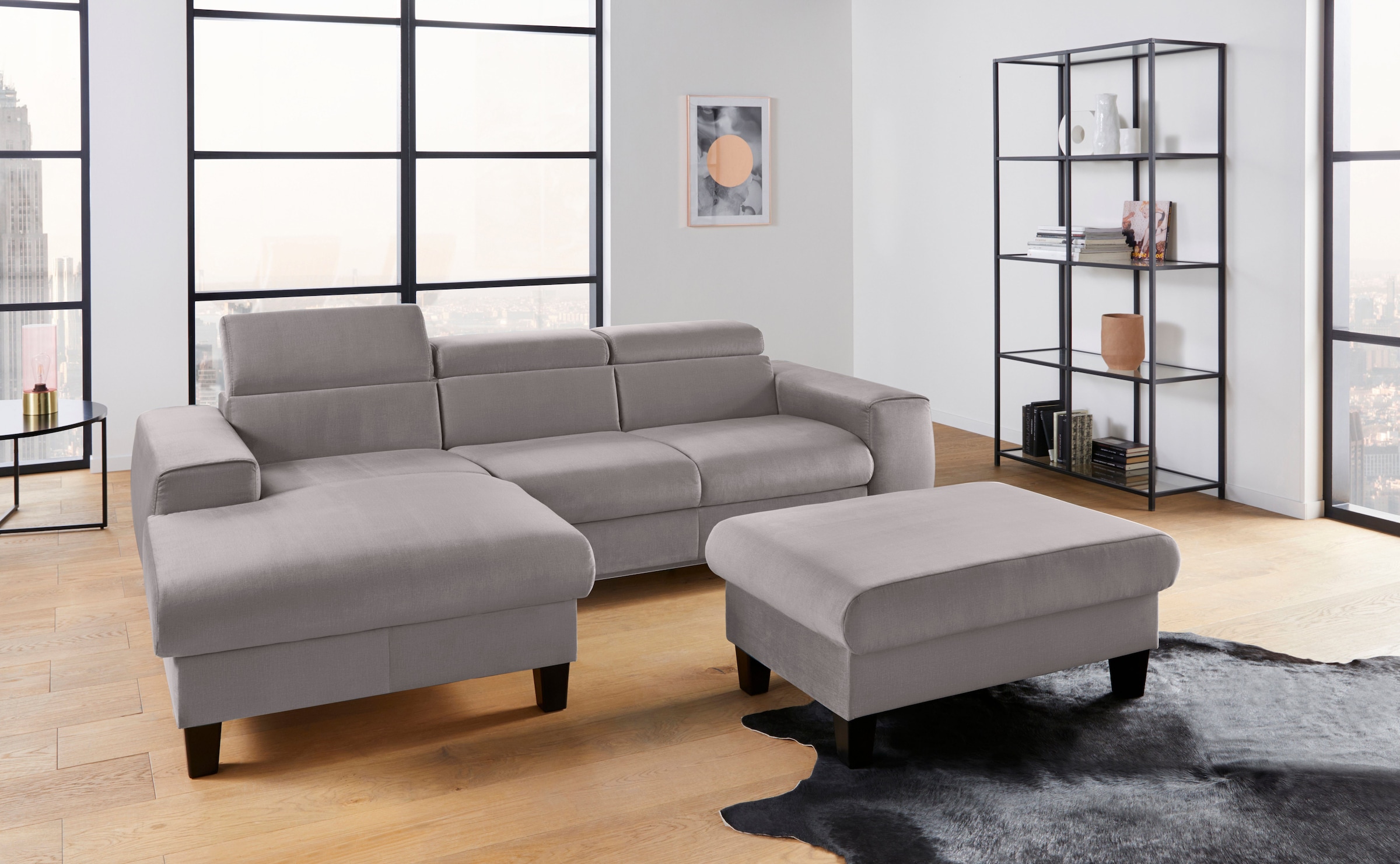 COTTA Polstergarnitur »Morven L-Form«, (Set), Set bestehend aus: Ecksofa mit Kopfteilverstellung & Hocker