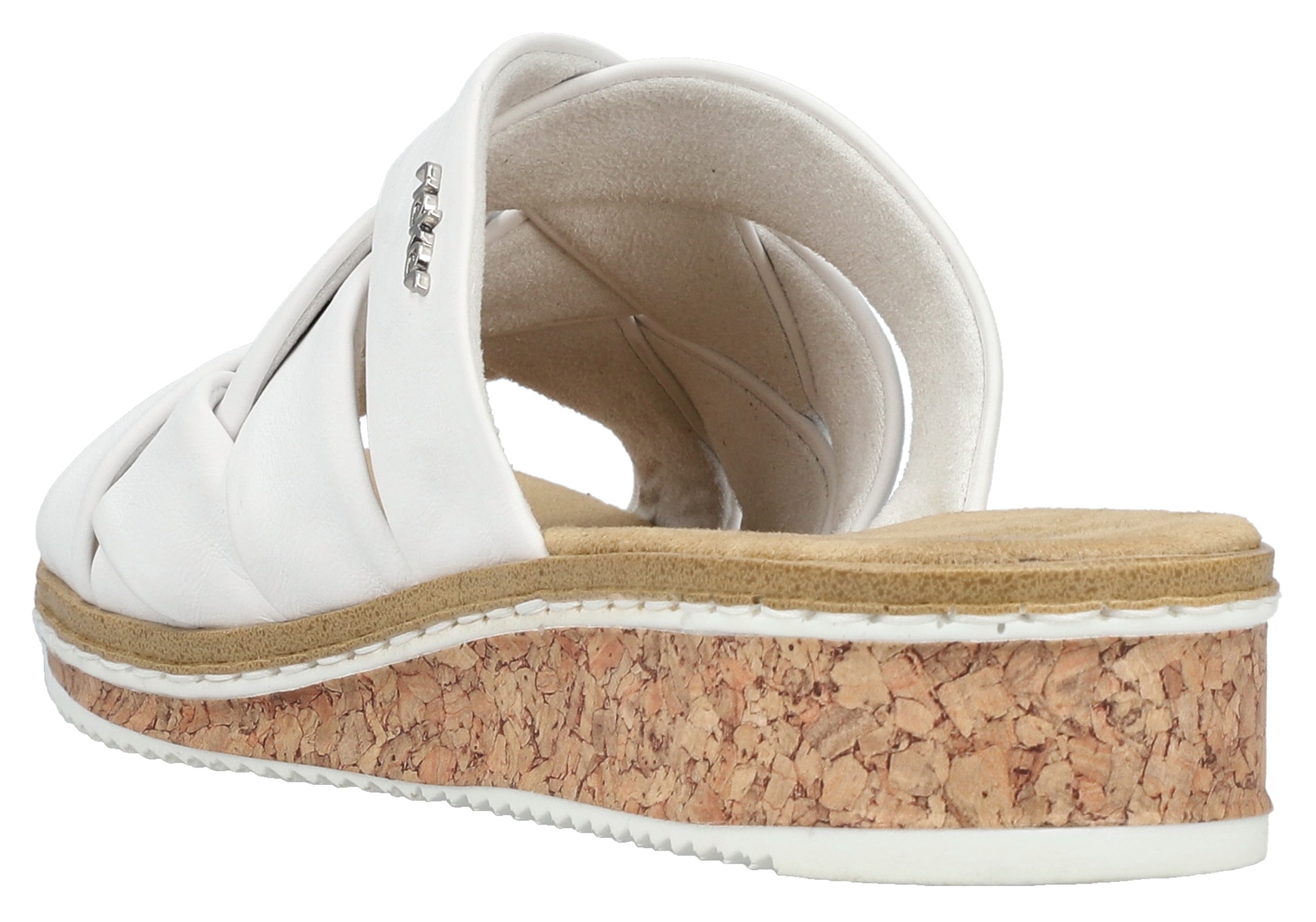 Rieker Pantolette, Sommerschuh, Schlappen, Hausschuh, Urlaubschuh mit Absatz in Korkoptik
