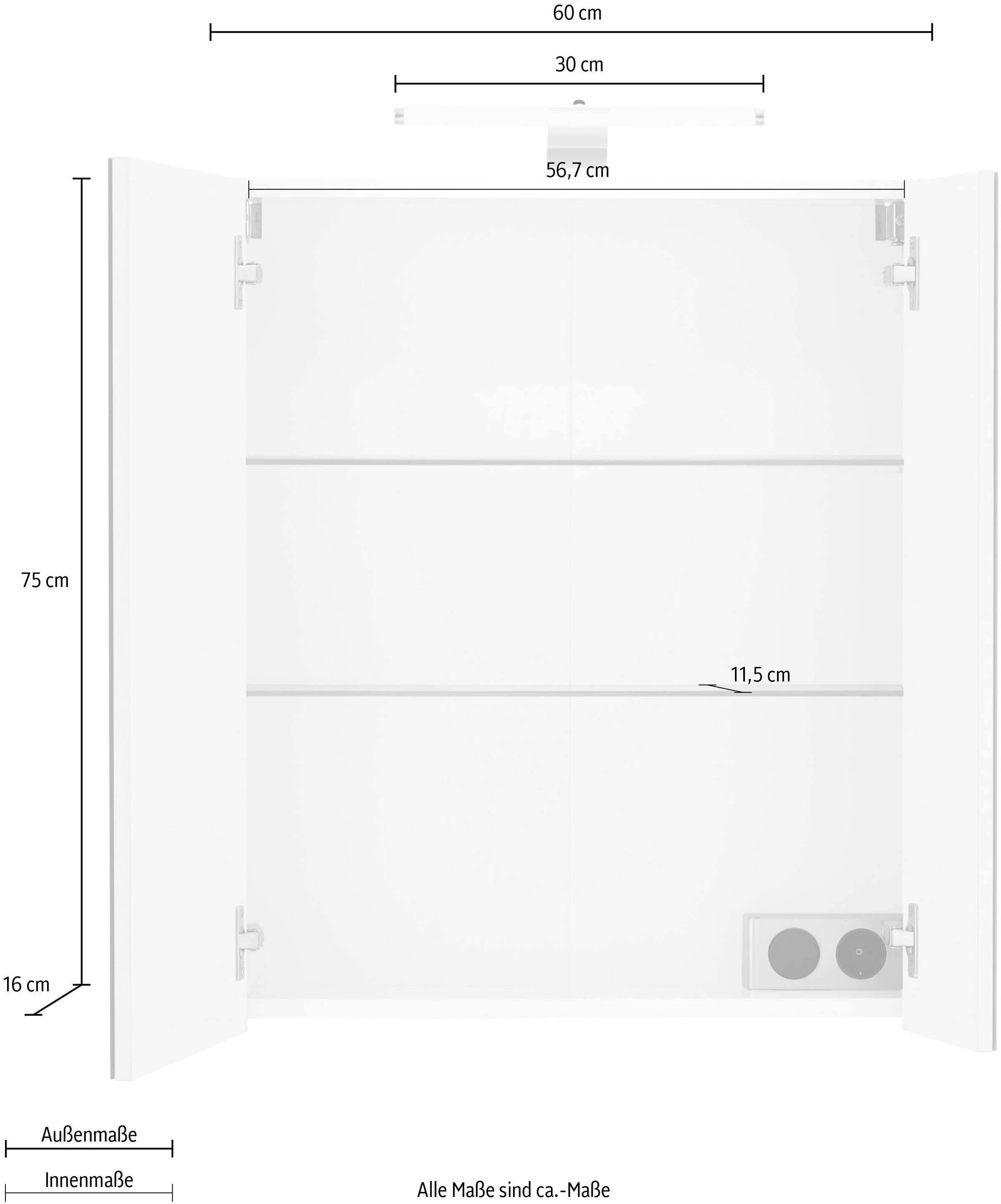 Schildmeyer Spiegelschrank »Lagona«, Breite 60 cm, 2-türig, LED-Beleuchtung, Schalter-/Steckdosenbox