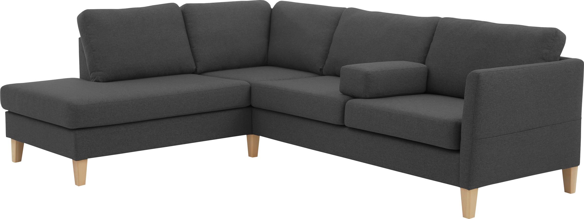 ATLANTIC home collection Ecksofa »Mailo L-Form«, mit Seitentaschen und Ottomane, mit Massivholzfüßen