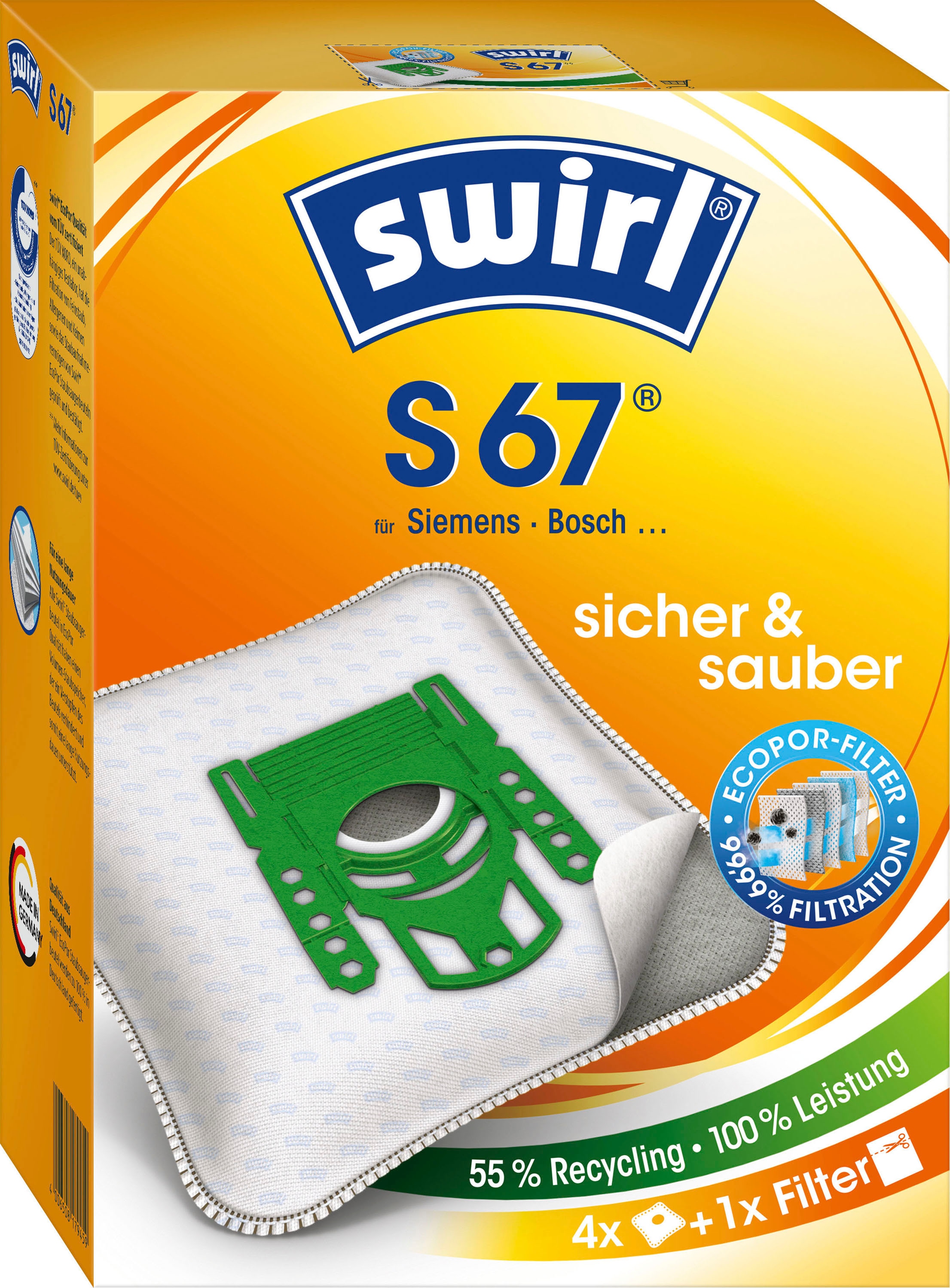 Swirl Staubsaugerbeutel »Swirl® 4er- | Pack für S online Staubsaugerbeutel kaufen UNIVERSAL und Bosch«, 67 (Packung), Siemens