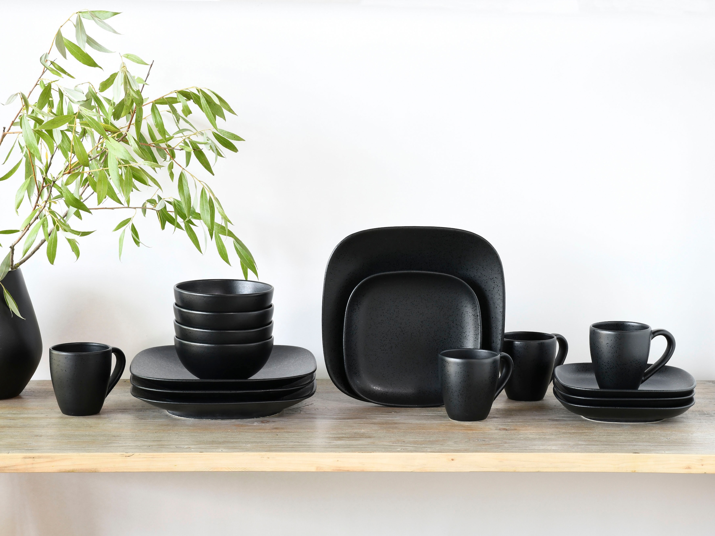 CreaTable Kombiservice »Magic Black Square«, (Set, 16 tlg.), Spezialglasur mit glänzenden Sprenkeln