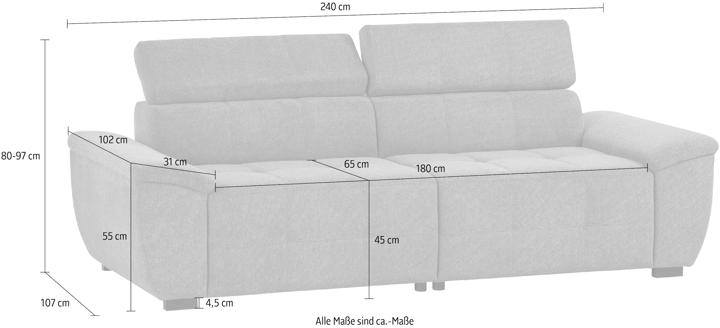 exxpo - sofa fashion Big-Sofa »Exxpo MAVERICK, weicher Bezugstoff, hoher Sitzkomfort«, inkl. verstellbare Kopfstützen, aufwendige Detailverarbeitung