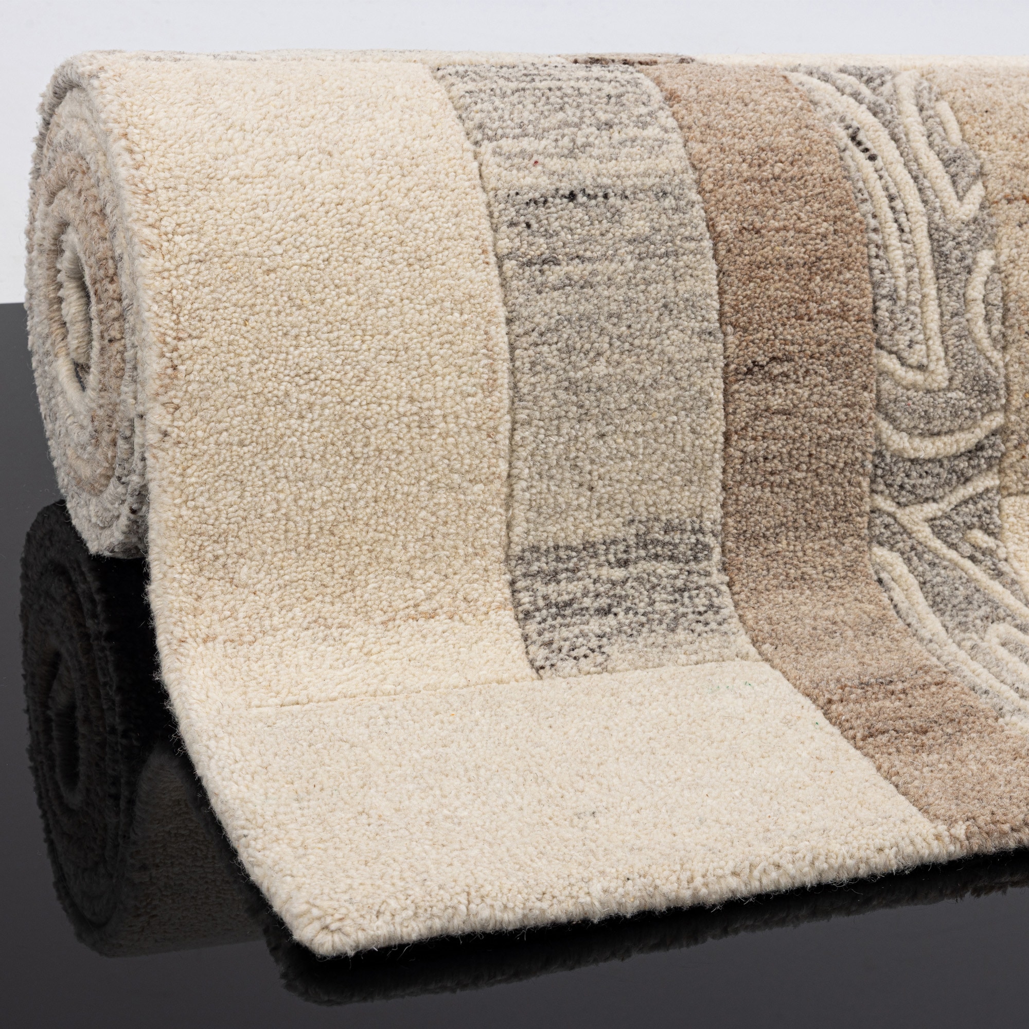 THEKO Läufer »Lola, Wolle, handgearbeitet, Patchwork Design« rechteckig 12 mm Höhe Teppich-Läufer, handgetuftet, Flur, Brücke