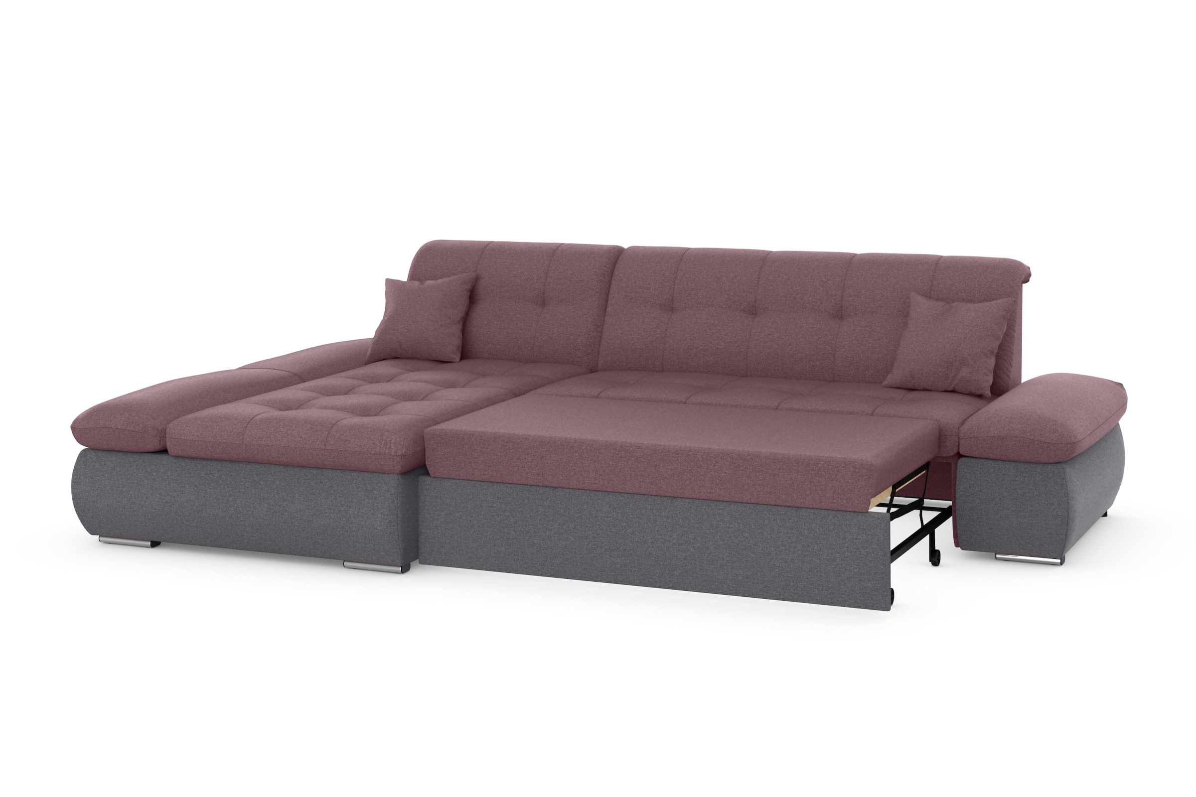 DOMO collection Ecksofa »Moric, L-Form, XXL-Sofa - Breite 300cm«, wahlweise mit Bettfunktion und Armteilverstellung, grau-beere
