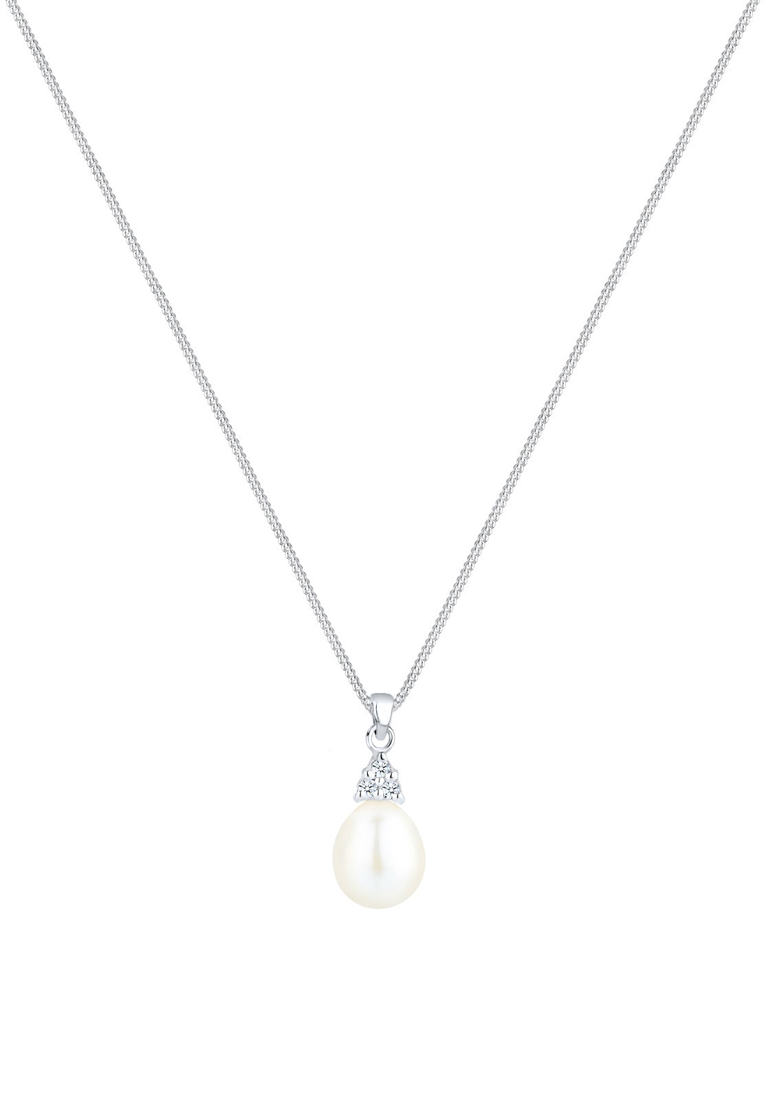Elli DIAMONDS Silberkette »Halskette Süßwasserzuchtperle Diamant Weiß Brillantschliff (0.04 ct) 925 Sterling Silber«