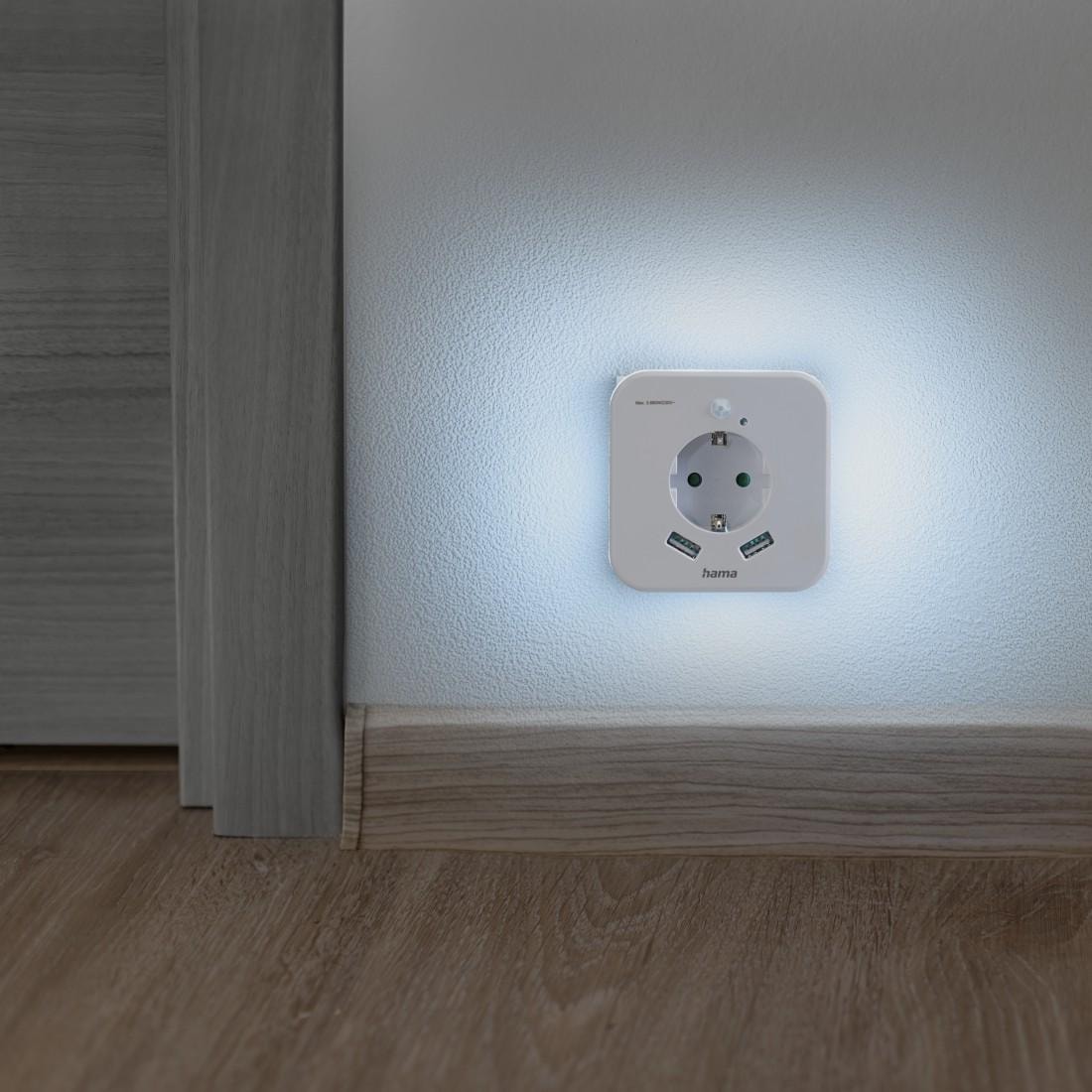 Hama LED Nachtlicht »Nachtlicht mit Steckdose für Baby, Kinder und  Erwachsene, taglichtweiß«, Bewegungsmelder und 2 USB ➥ 3 Jahre XXL Garantie  | UNIVERSAL