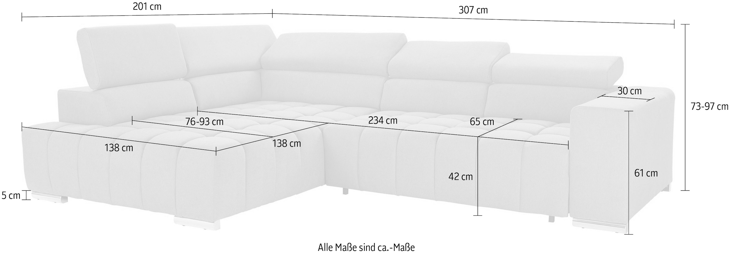 exxpo - sofa fashion Ecksofa »Elias, aktuelle Kreuzsteppung im Sitz, bequem, L-Form«, mit Kopf- bzw. Rückenverstellung, wahlweise mit Bettfunktion