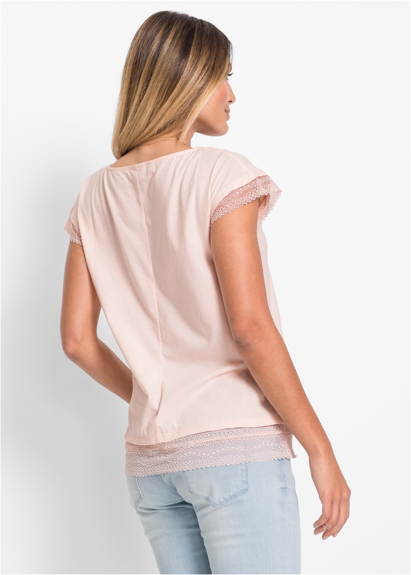bonprix T-Shirt bequeme Passform, Kurzarm-Design, mit Spitzendetails