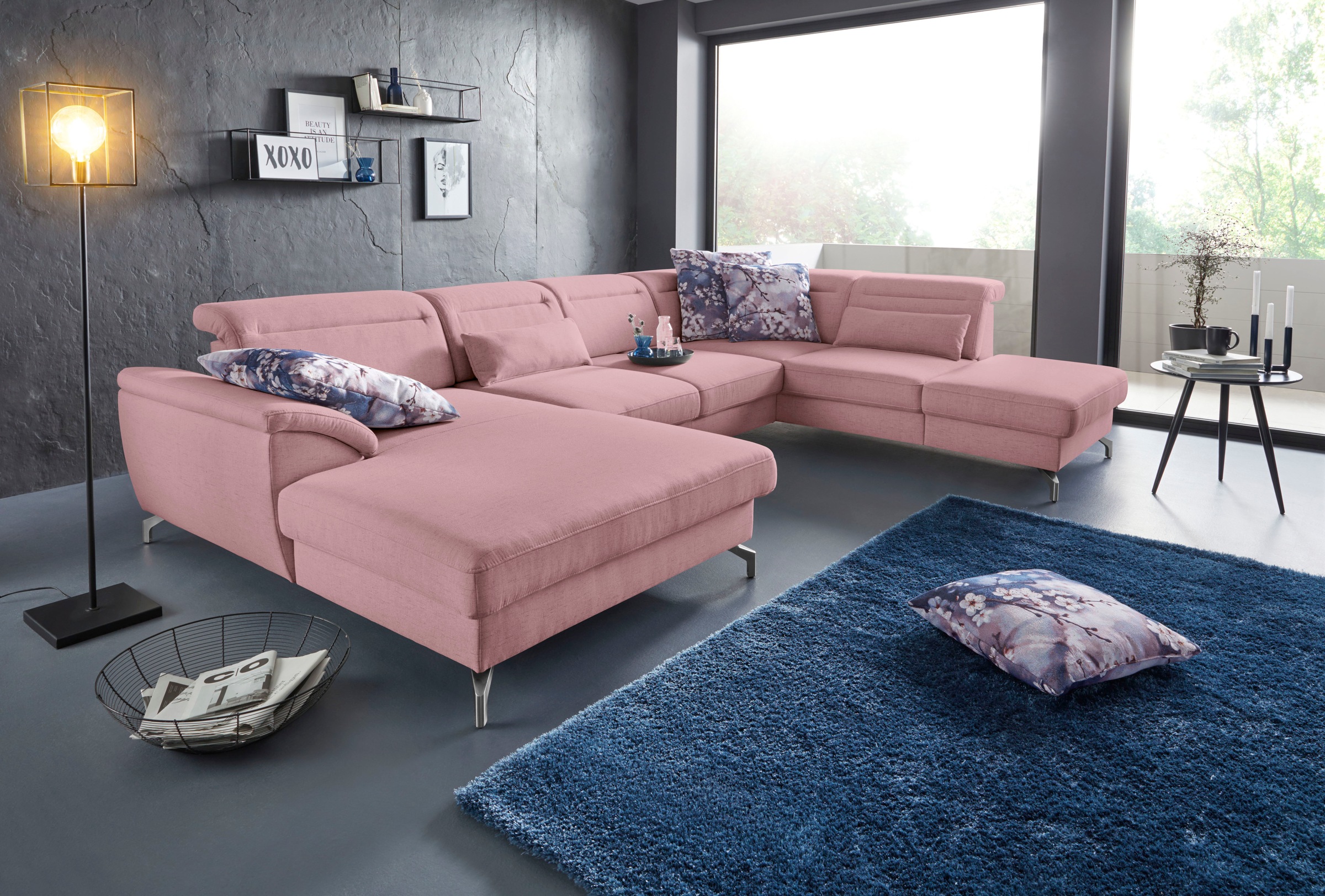 sit&more Wohnlandschaft "Percy U-Form" 12 cm Fußhöhe, Sitztiefenverstellung, wahlweise in 2 Fußfarben