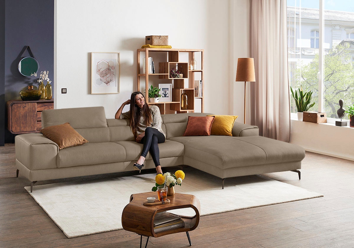W.SCHILLIG Ecksofa »piedroo, Designsofa mit tollem Sitzkomfort, bequem und elegant, L-Form«, Kopfteilverstellung, wahlweise mit Sitztiefenverstellung, Breite 343cm