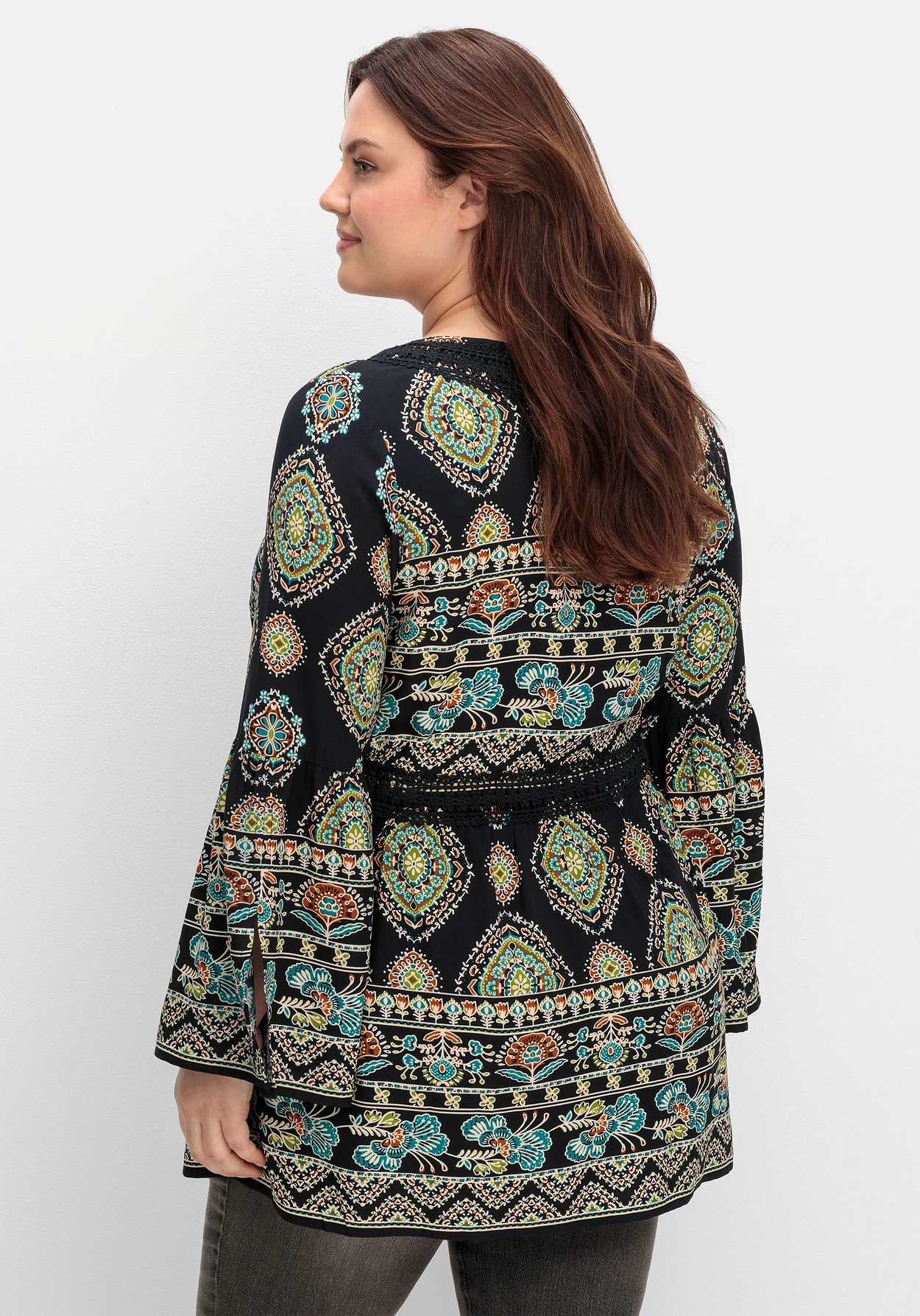 Sheego Longbluse »Longbluse im Ethno-Stil, mit Crochet-Spitze«