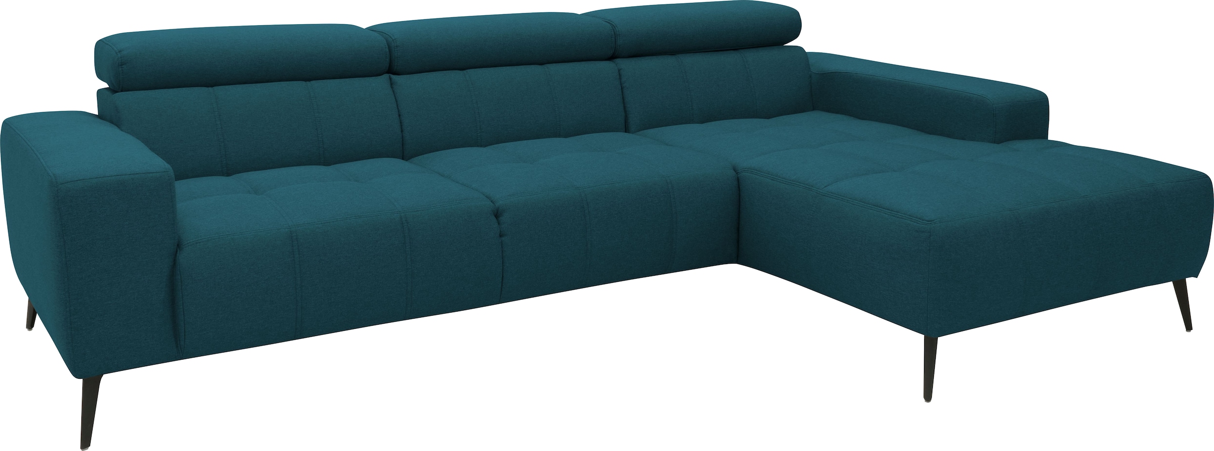 DOMO collection Ecksofa »Trento L-Form, mit Kufenfuß oder Einzelfuß«, wahlweise mit Kopfteilverstellung, Recamiere links/rechts bestellbar