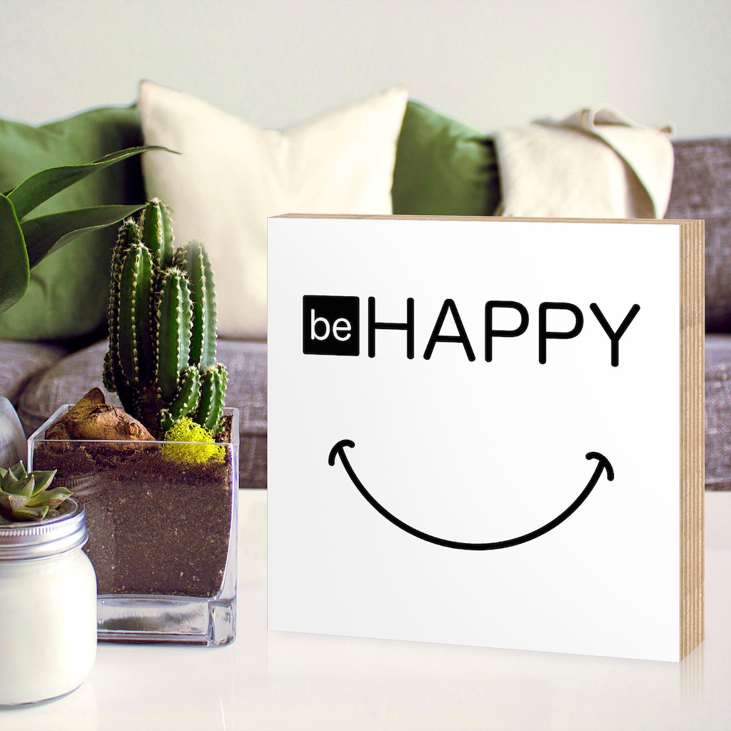 Artland Holzbild »Be happy - Sei glücklich«, Sprüche & Texte, (1 St.)