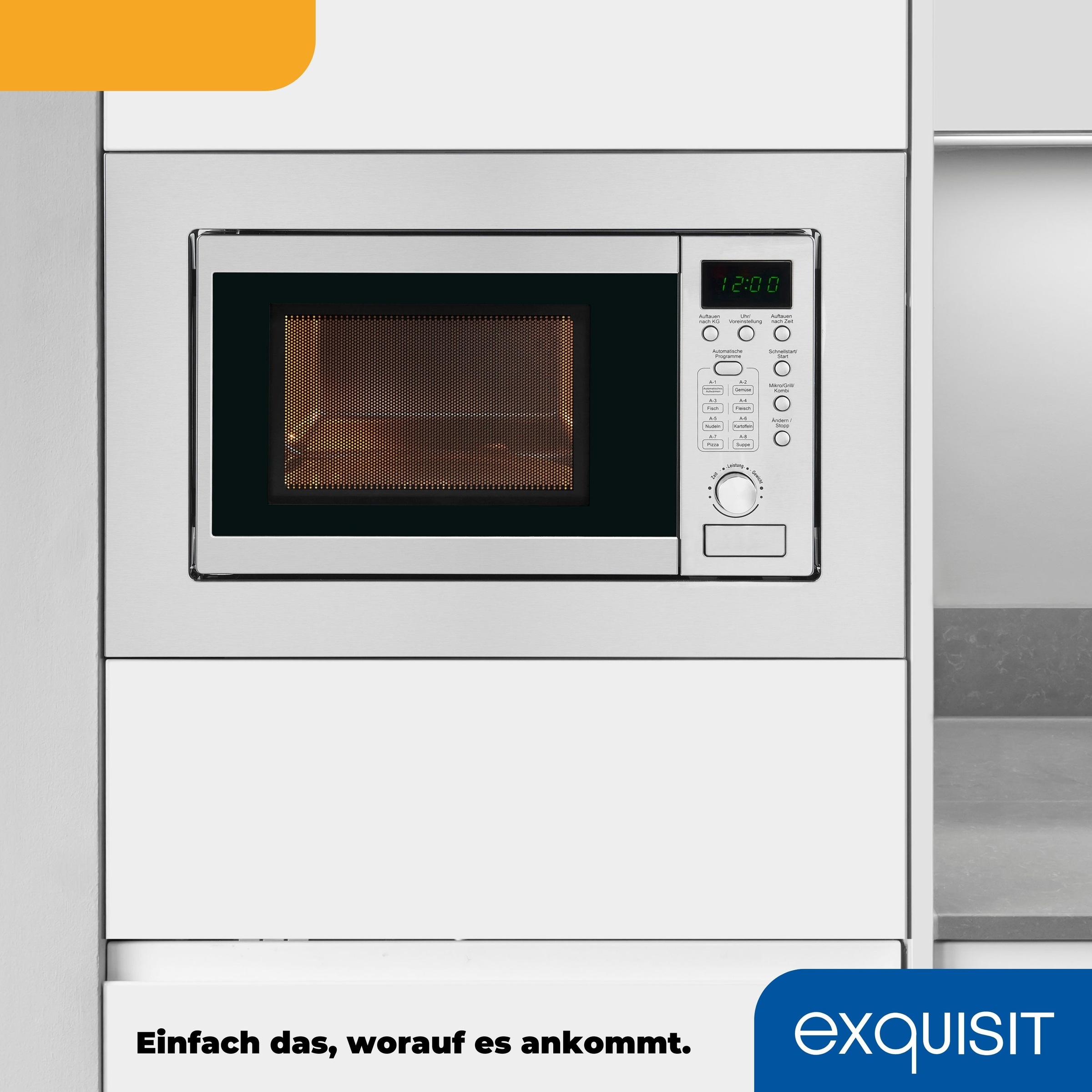 exquisit Einbau-Mikrowelle »EMW 20.1 G« 1250 W Schonend Auftauen,schnell Aufwärmen, Grillen-einfach per Knopfdruck