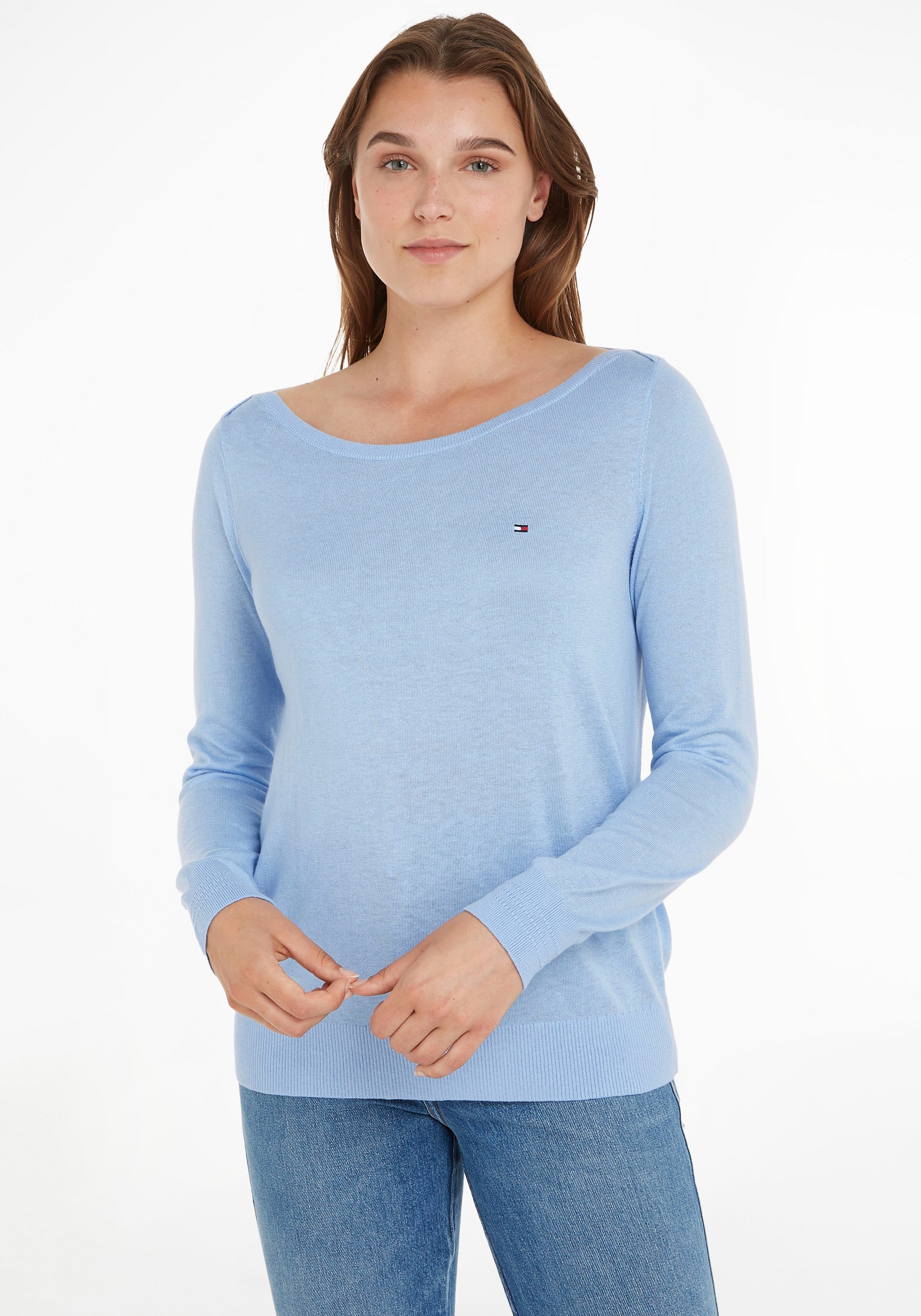 Tommy Hilfiger Rundhalspullover »JERSEY STITCH BOAT-NK SWEATER« mit TH-Stickerei