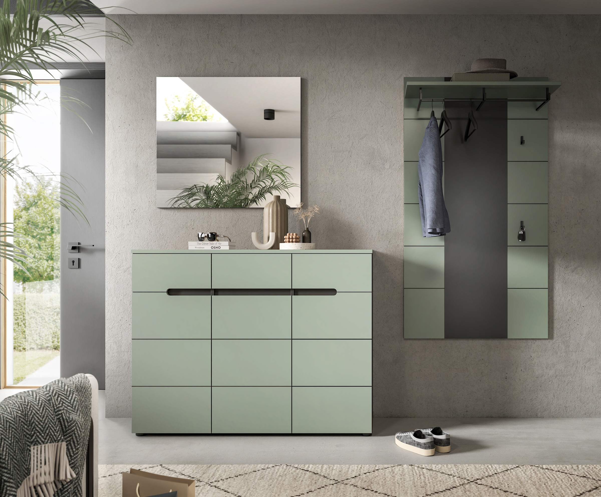 INOSIGN Garderoben-Set »REHAT, TOPSELLER!, 3-teilig, Breite 215 cm, individuell erweiterbar« Set, bestehend aus: Kommode, Spiegel und Garderobenpaneel, 3 Stk. tlg.