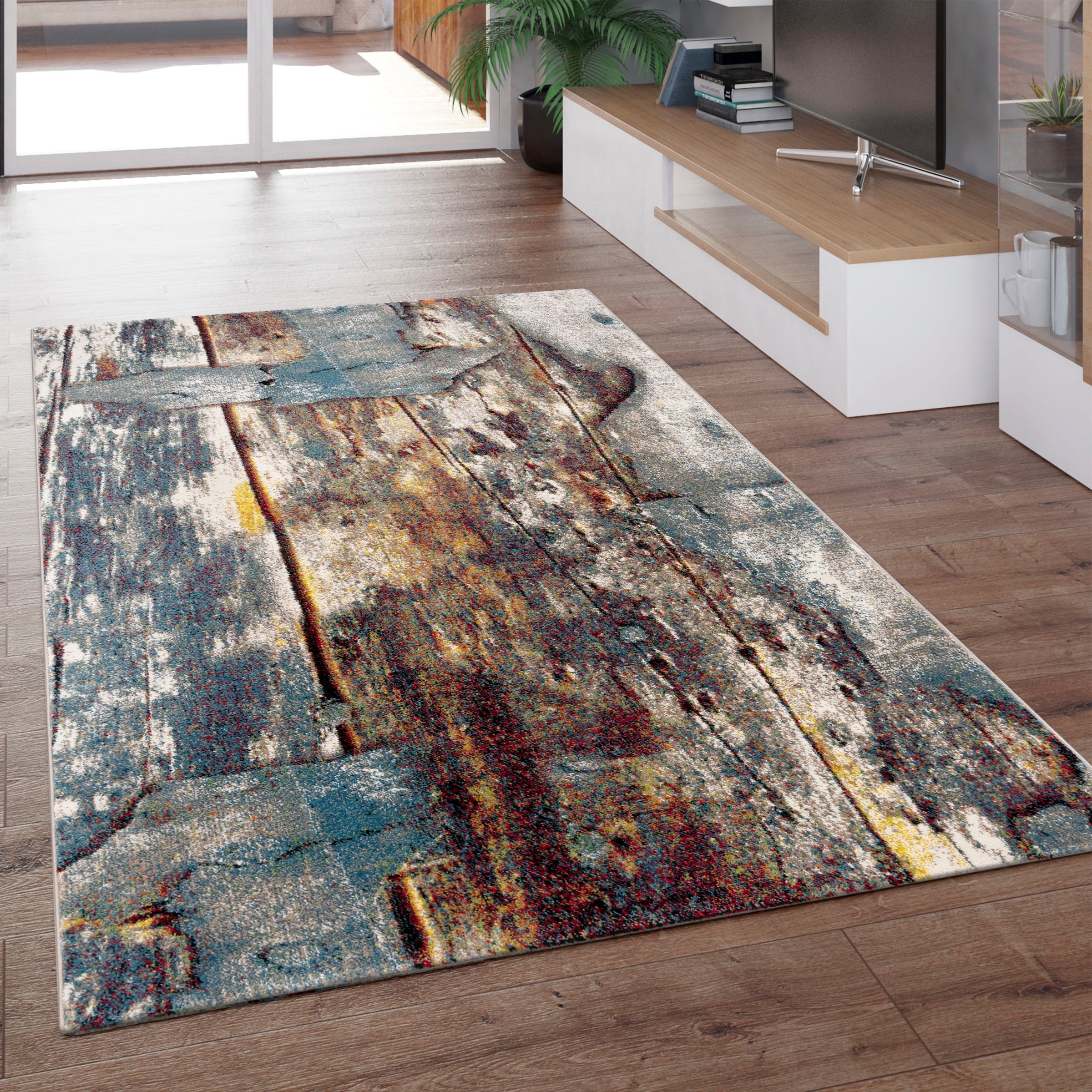 Design Kurzflor Home kunstvollem rechteckig, Teppich mit Holzplatten »Natura 850«, Paco