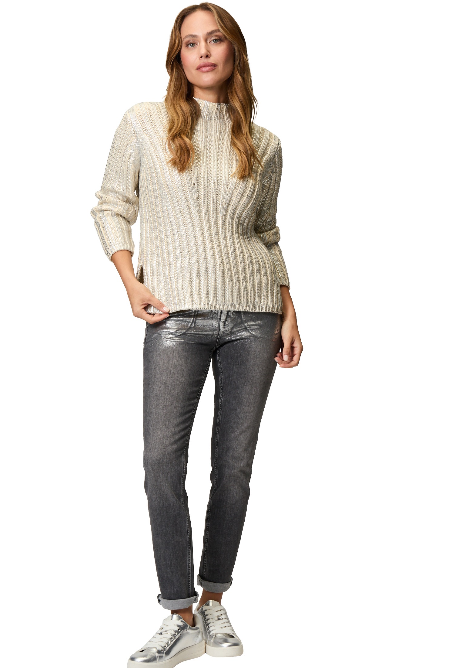 Zero Rundhalspullover »Pullover mit Silberglanz Effekt«