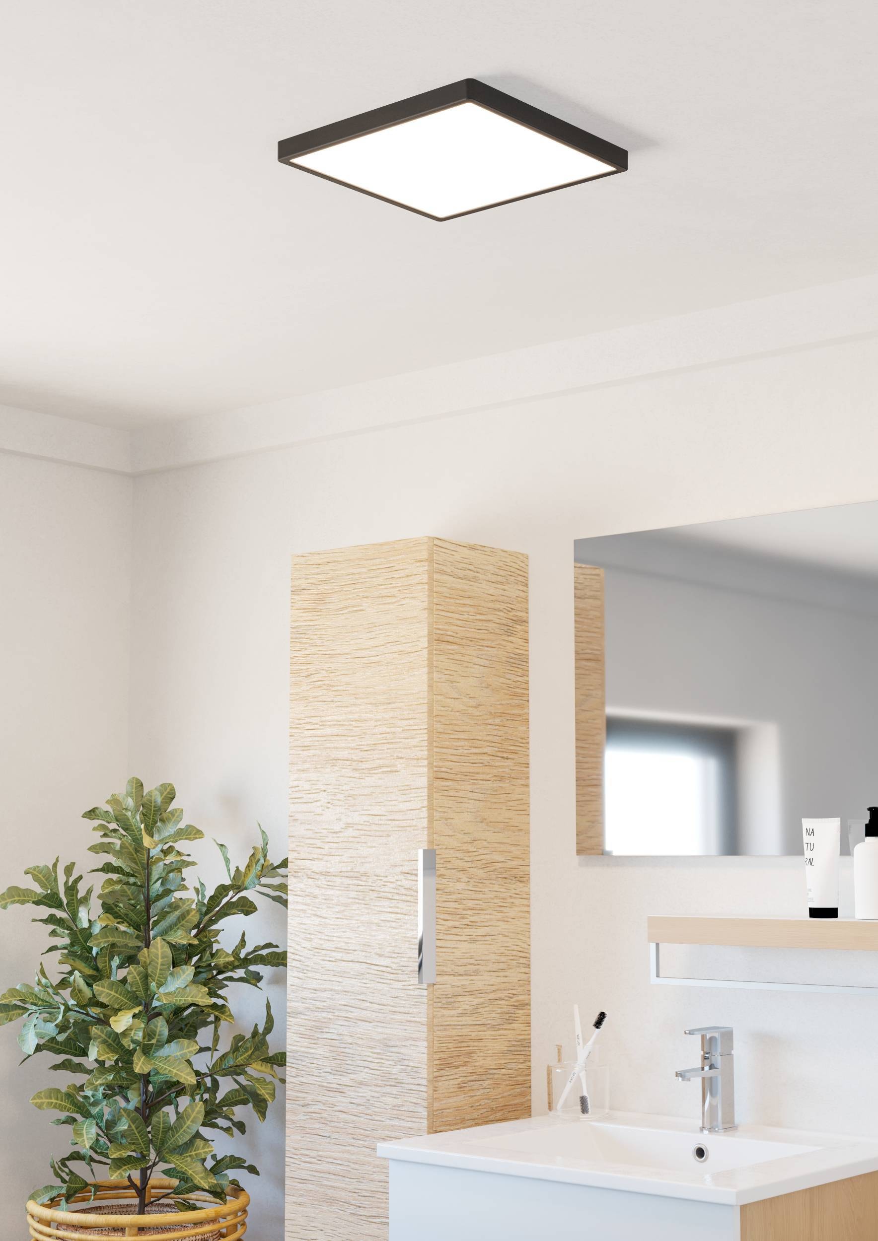 EGLO Aufbauleuchte »Fueva 6 Deckenlampe, Badlampe Decke, Kunststoff, IP44, Aufbaulampe« LED-Modul 1 Stk. Kaltweiß | Neutralweiß | Warmweiß Aufbauleuchte - L29 x B29 x H2,5 cm - schwarz - 13W inkl.