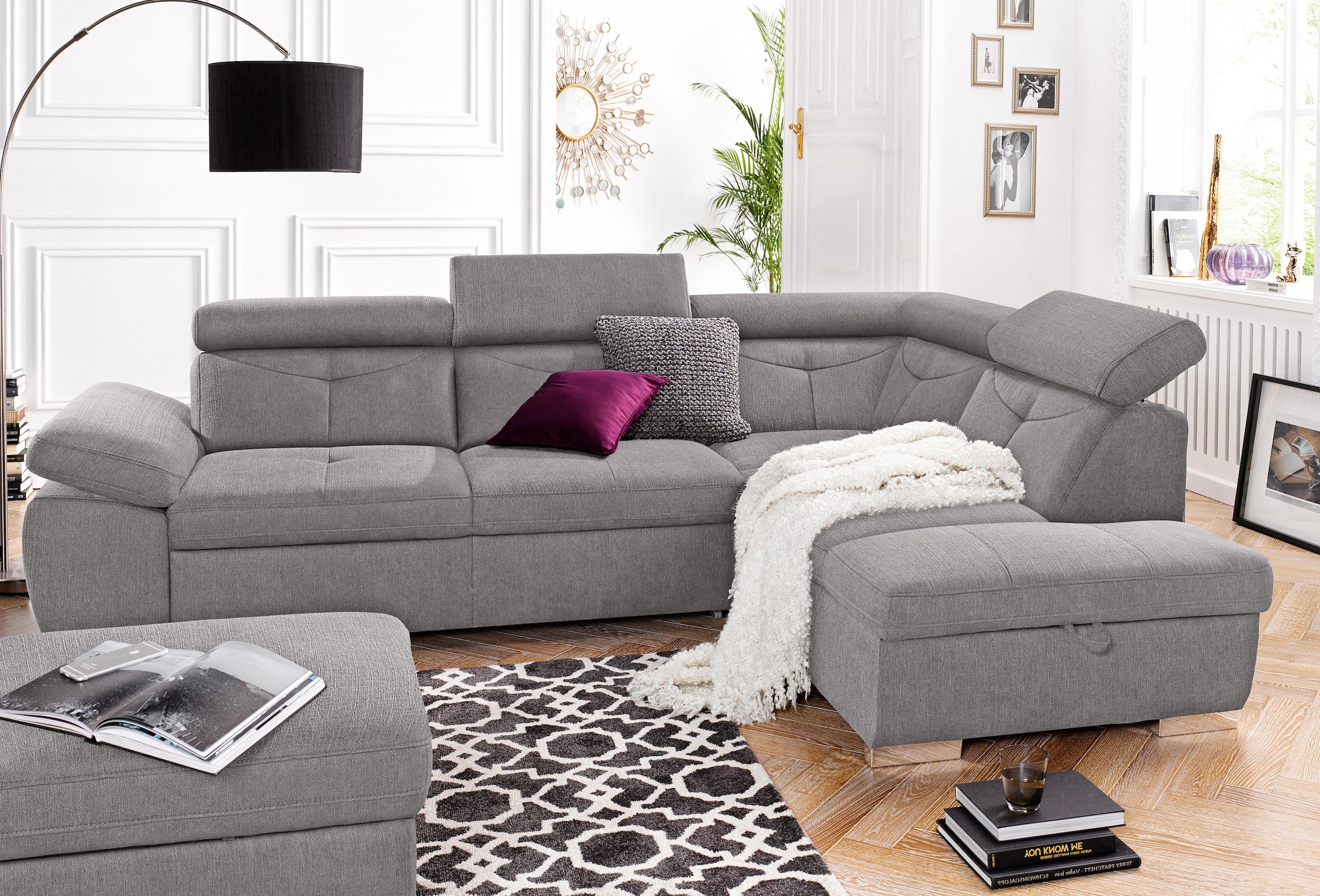exxpo - sofa fashion Ecksofa »Spring, super bequem und komfortabel mit Armteil- und Kopfteilfunktion« wahlweise mit Bettfunktion und Bettkasten, L-Form