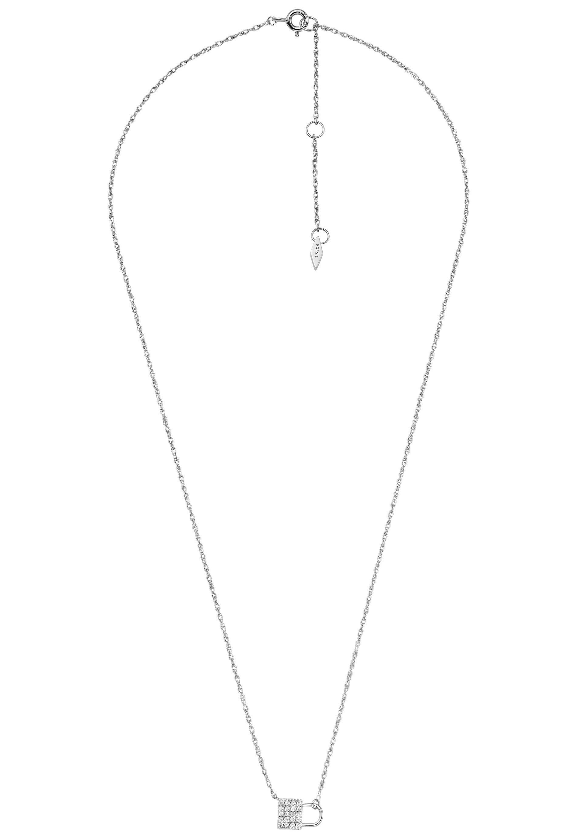 Fossil Kette mit Anhänger »LOCK, JFS00624040«, mit Zirkonia (synth.)