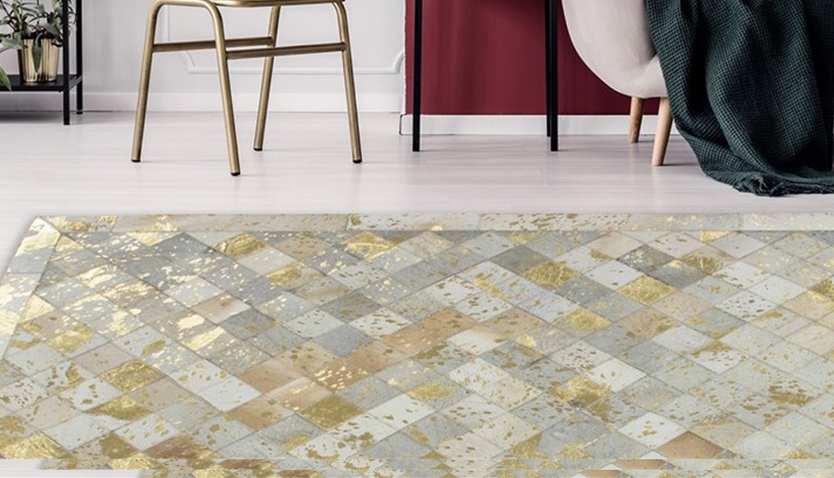 Kayoom Lederteppich »Lavish 210  -  Fellteppich« rechteckig 8 mm Höhe 100% Rindsleder, Patchwork-Dessin, Wohnzimmer