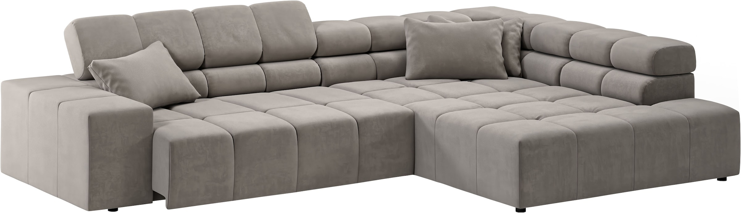 INOSIGN Ecksofa »Ancona incl. Kopfteilverstellung, Zierkissen Breite 319cm, L-Form«, wahlweise motorische Sitztiefenverstellung, auch in Cord + Easy Care