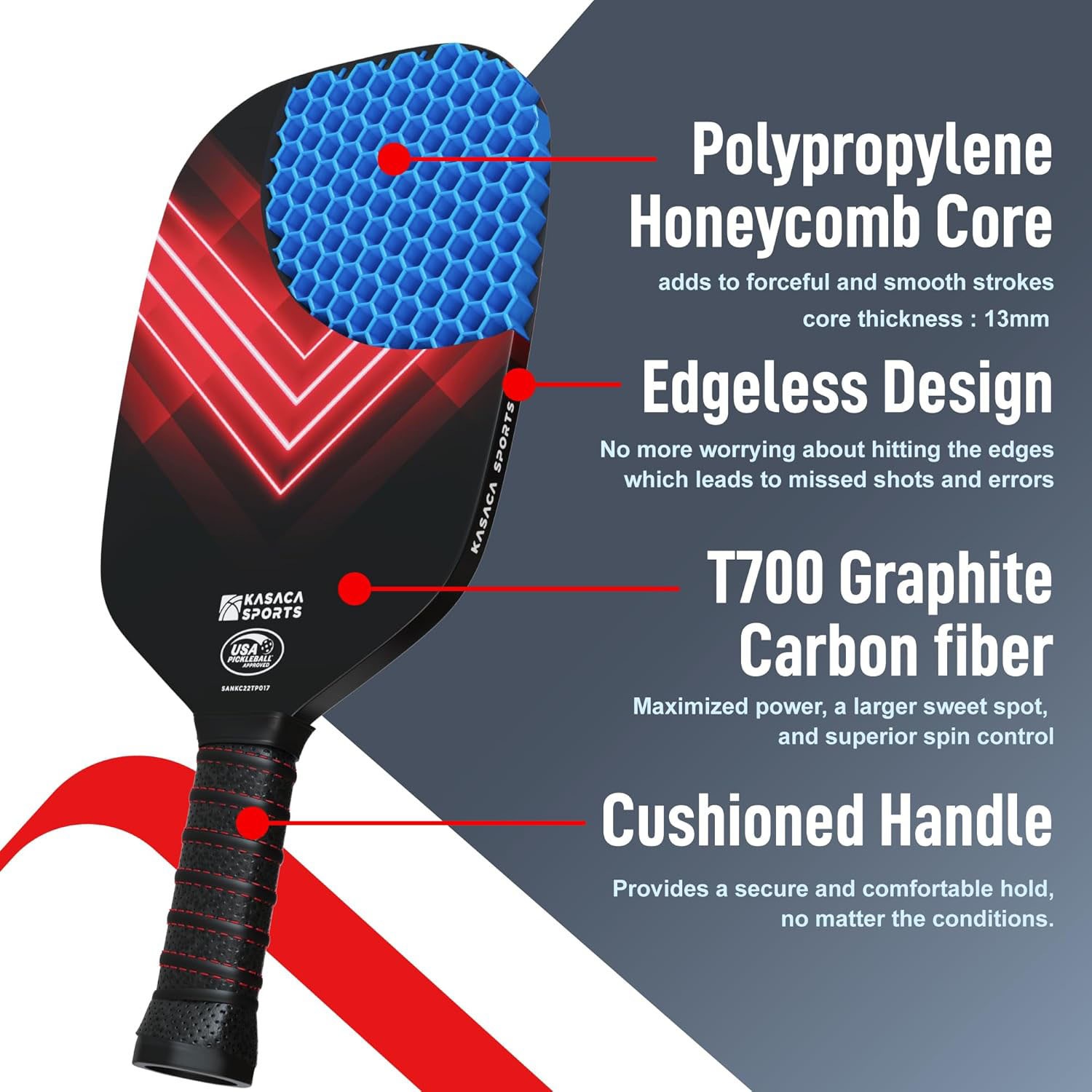 KASACA Pickleballschläger »Pickleball-Schläger Aero Spike Carbon«, (Set, 2 tlg., Schläger & Schutzhülle)