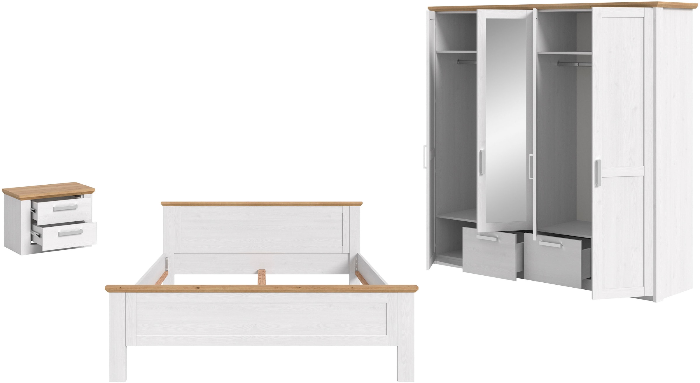 Home affaire Schlafzimmer-Set »COSENZA, 3-tlg., Kleiderschrank, Bettgestell & Nachttisch« Matratzengröße 180x200 cm, viel Stauraum, ohne Lattenrost & Matratze, 3 tlg. tlg.