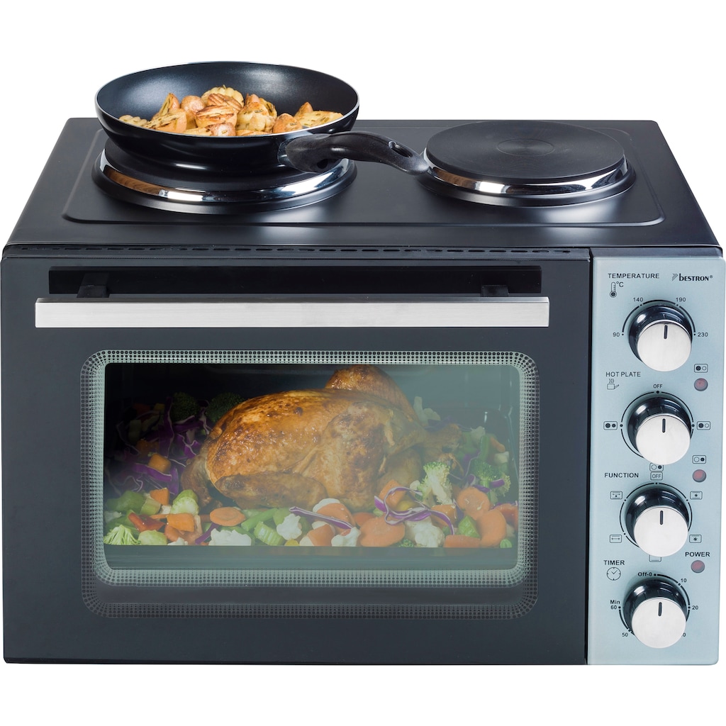 bestron Kleinküche »AOV31CP Crispy & Co«, mit Ofen und Doppelkochplatte, 3200 Watt, Schwarz