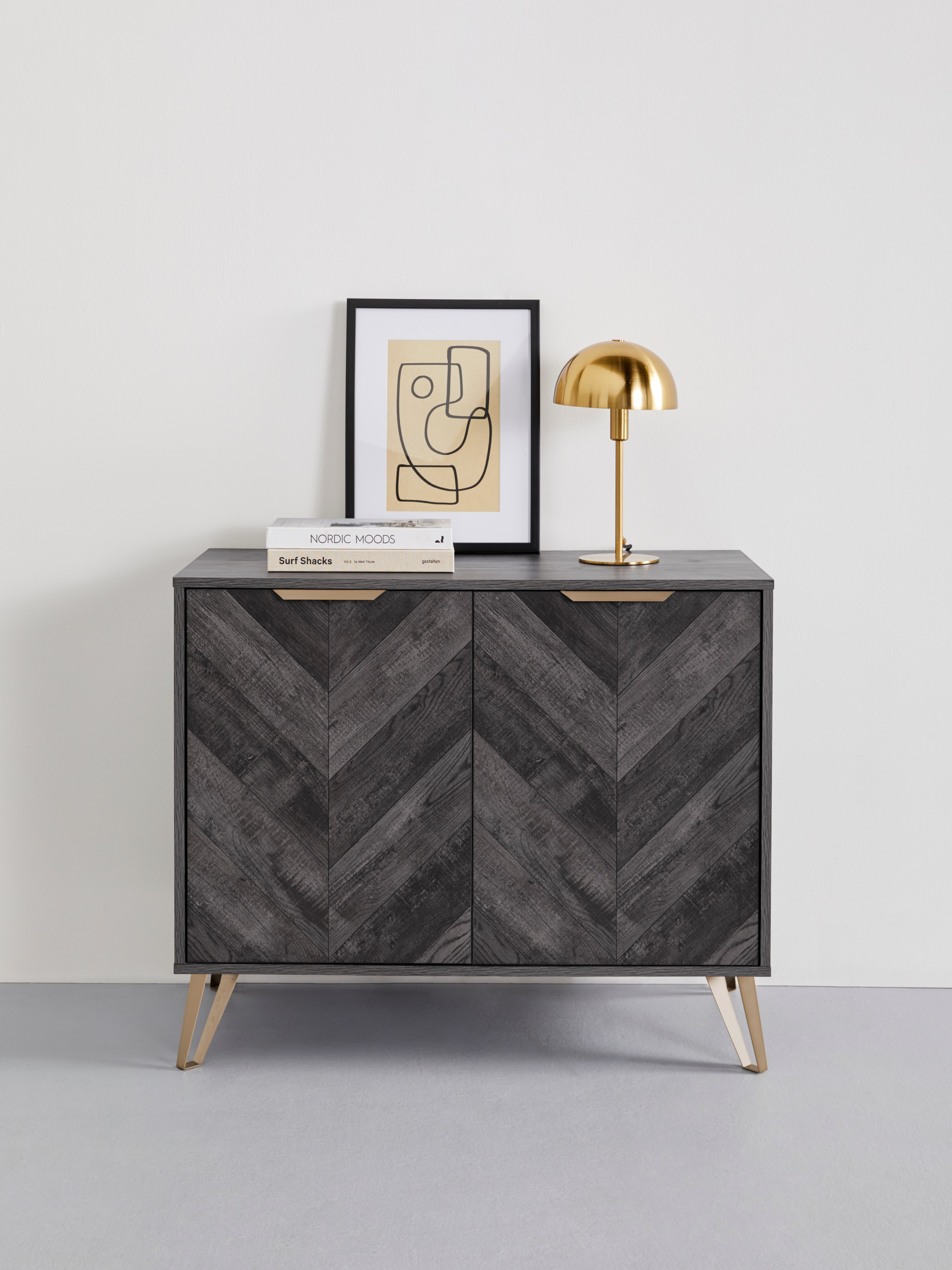Leonique Sideboard »Nanterie«, aus edler Holzoptik, mit exklusivem Fischgrätenmuster, Breite 90 cm