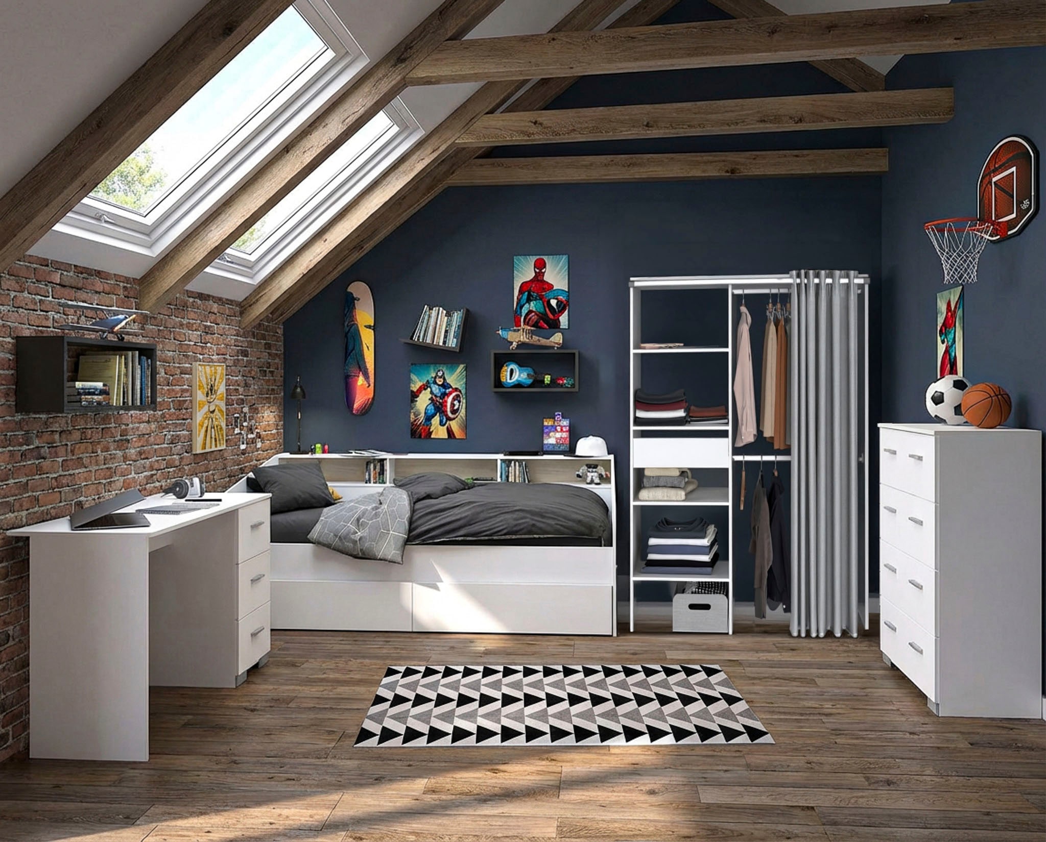Parisot Jugendzimmer-Set »Parisot Sleep 13« Set, 5 tlg. Rückwand am Stauraumett drehbar - Weiß oder Eiche