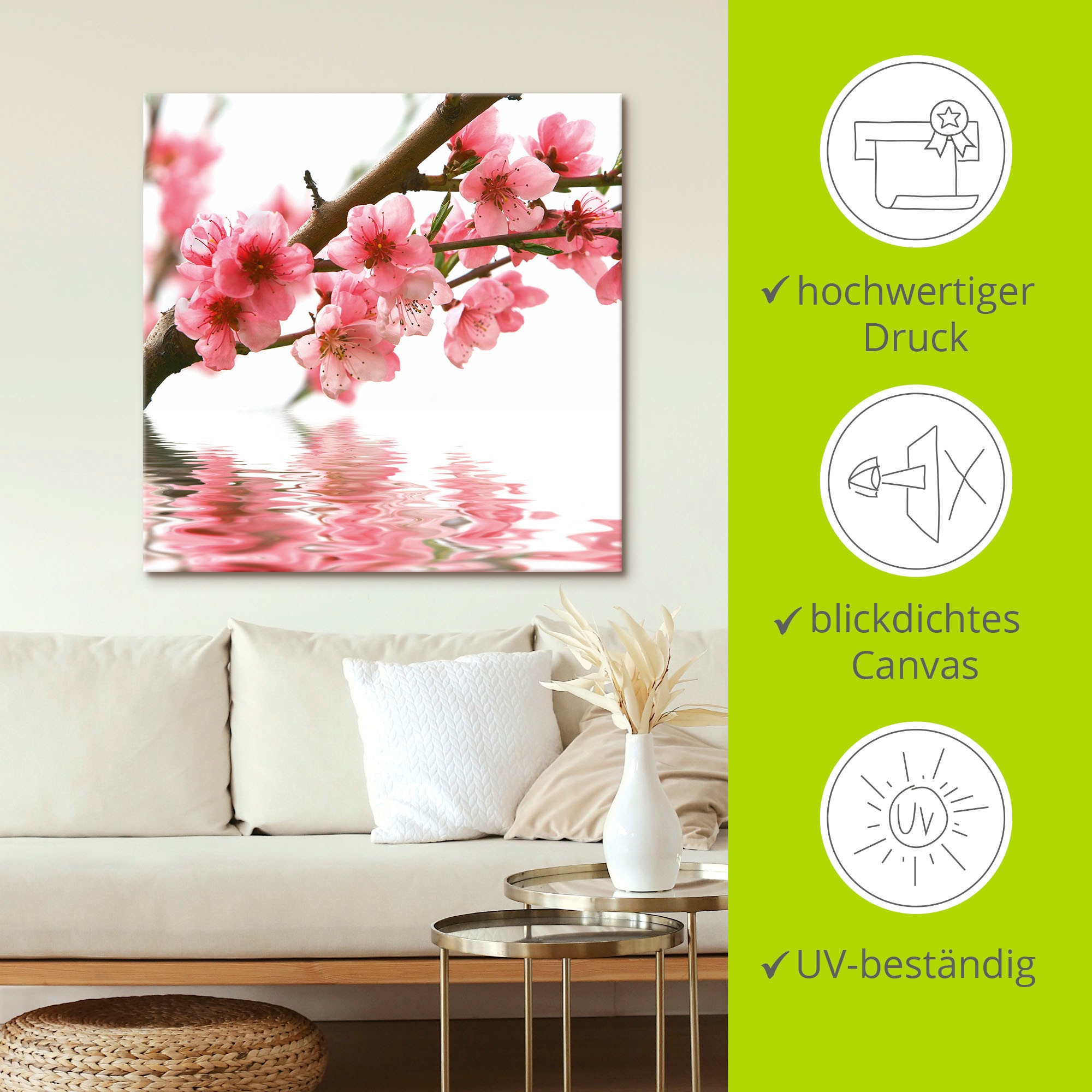 Artland Wandbild »Pfirsichblüten reflektieren im Wasser« 1 Stk. tlg. als Leinwandbild in verschied. Größen